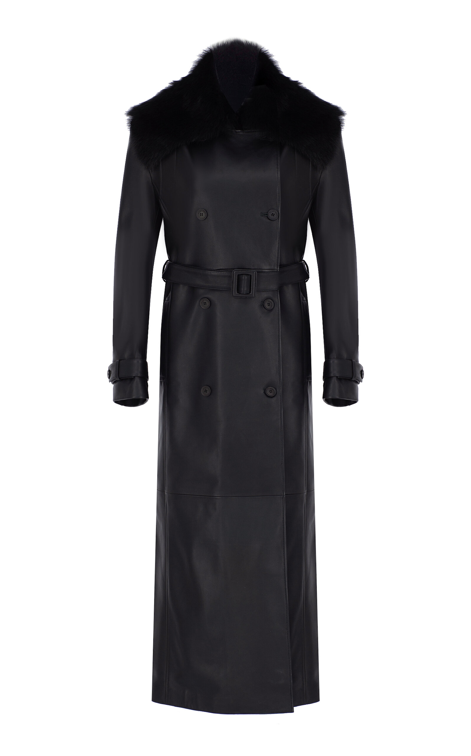 Zeynep Arçay x Camille Charrière Shearling-Trimmed Leather Trenchcoat