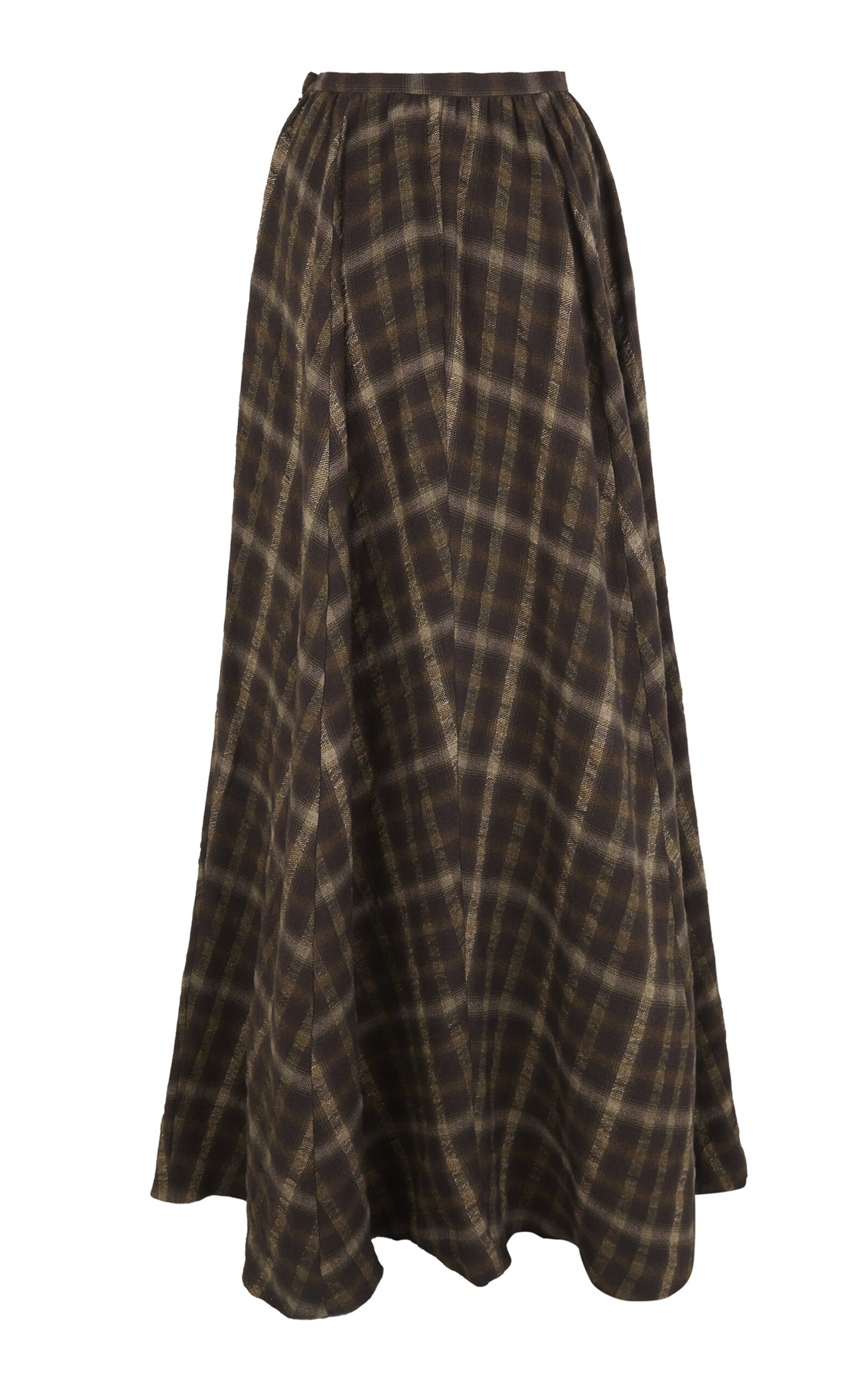 Cortana Wool-Linen Checkered Salon Skirt