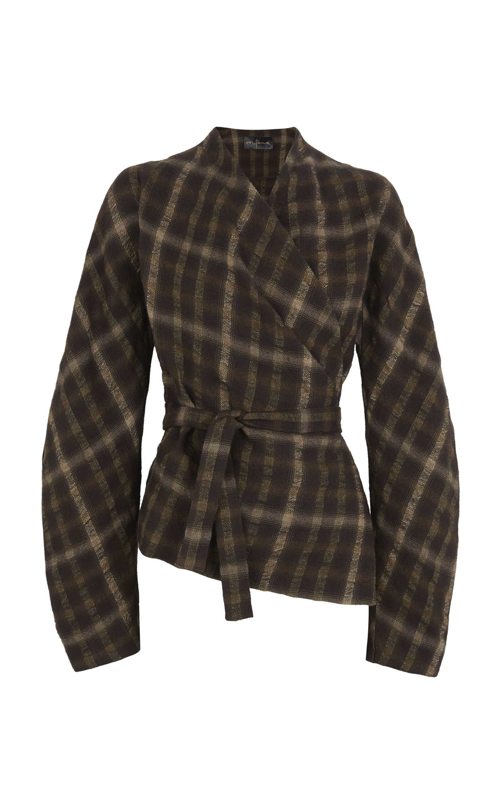 Cortana Wool-linen Checkered Salon Jacket In Brown