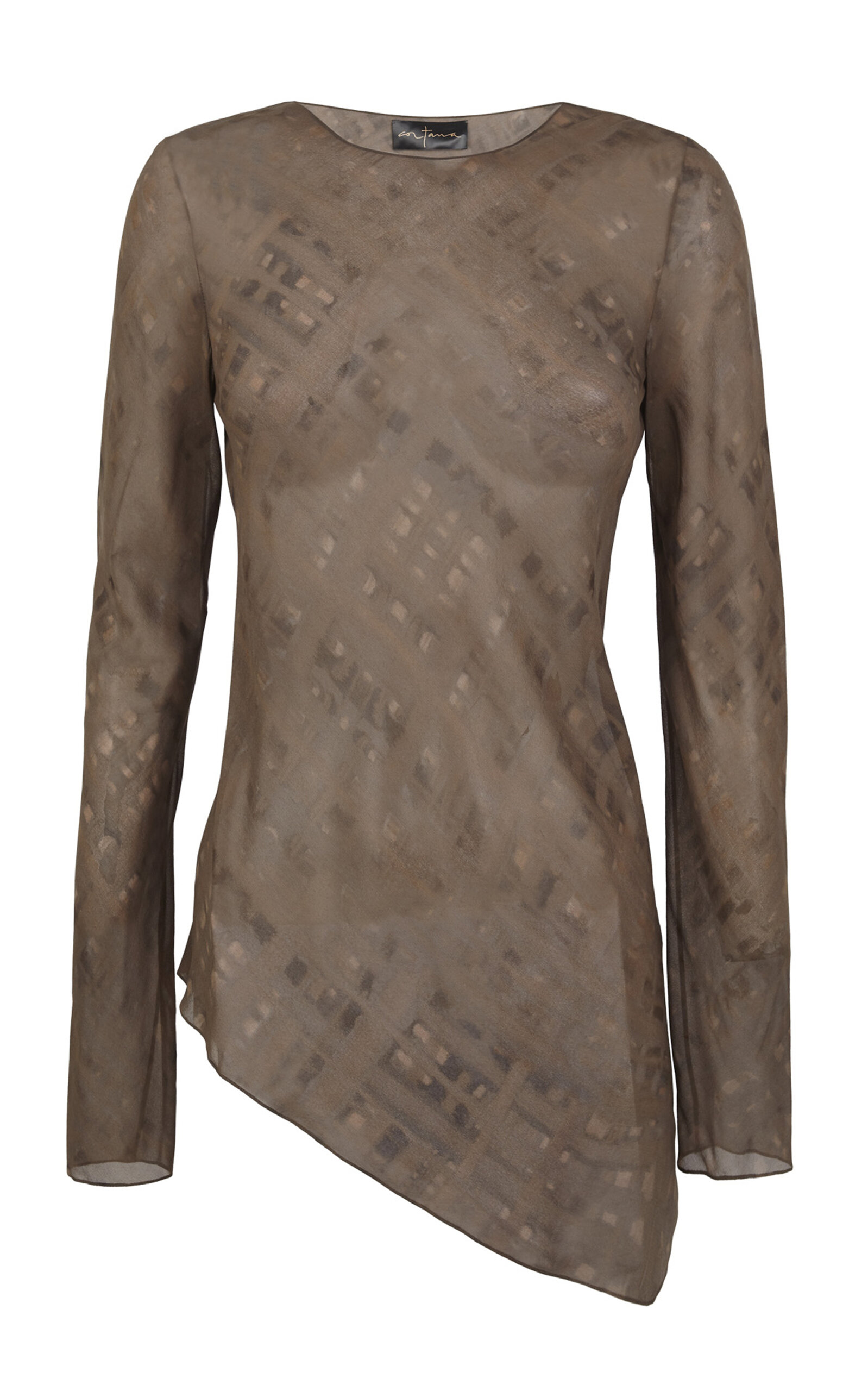 Cortana Silk-blend Sheer Mire Top In Brown