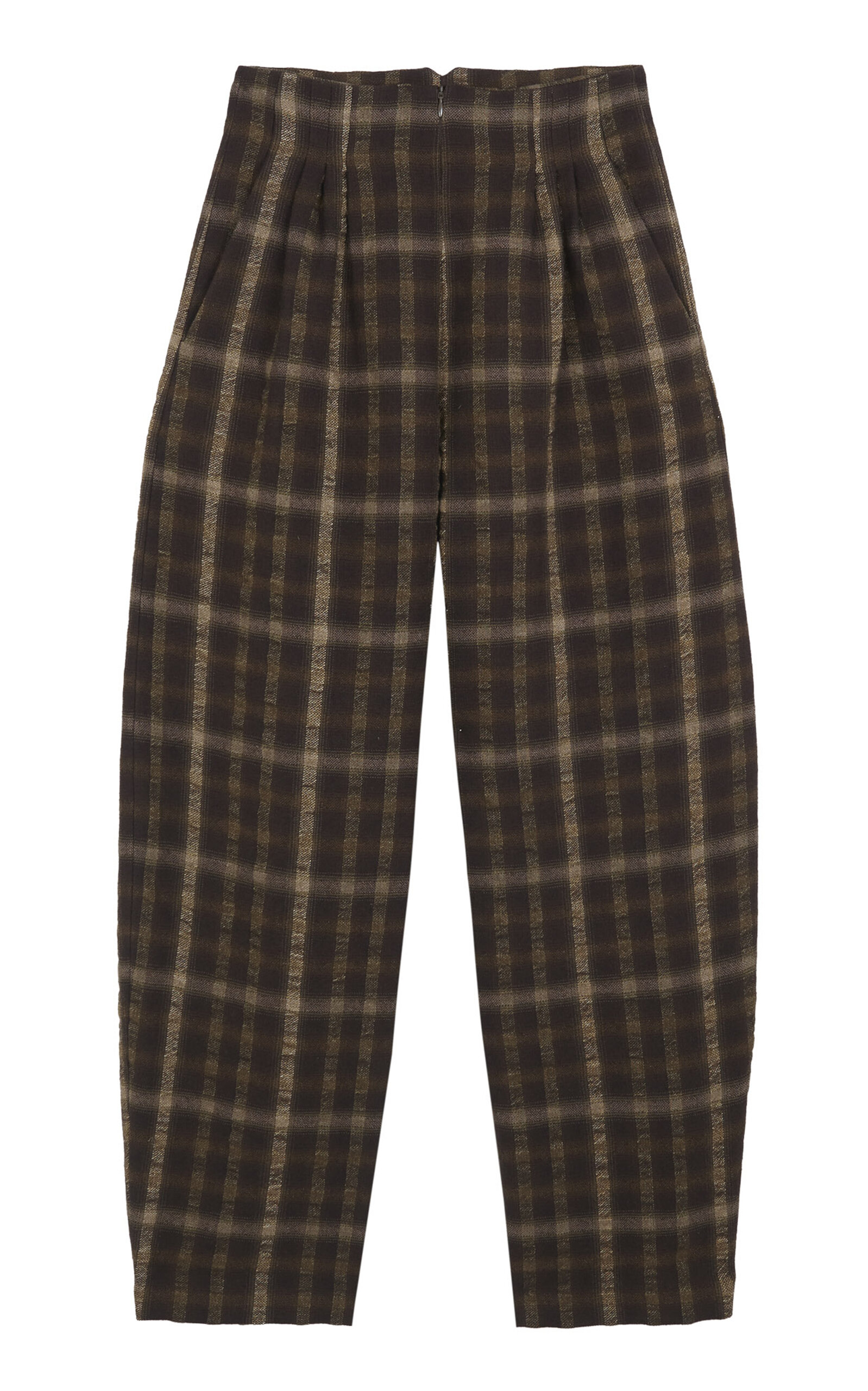 Cortana Wool-linen Checkered Salon Pants In Brown