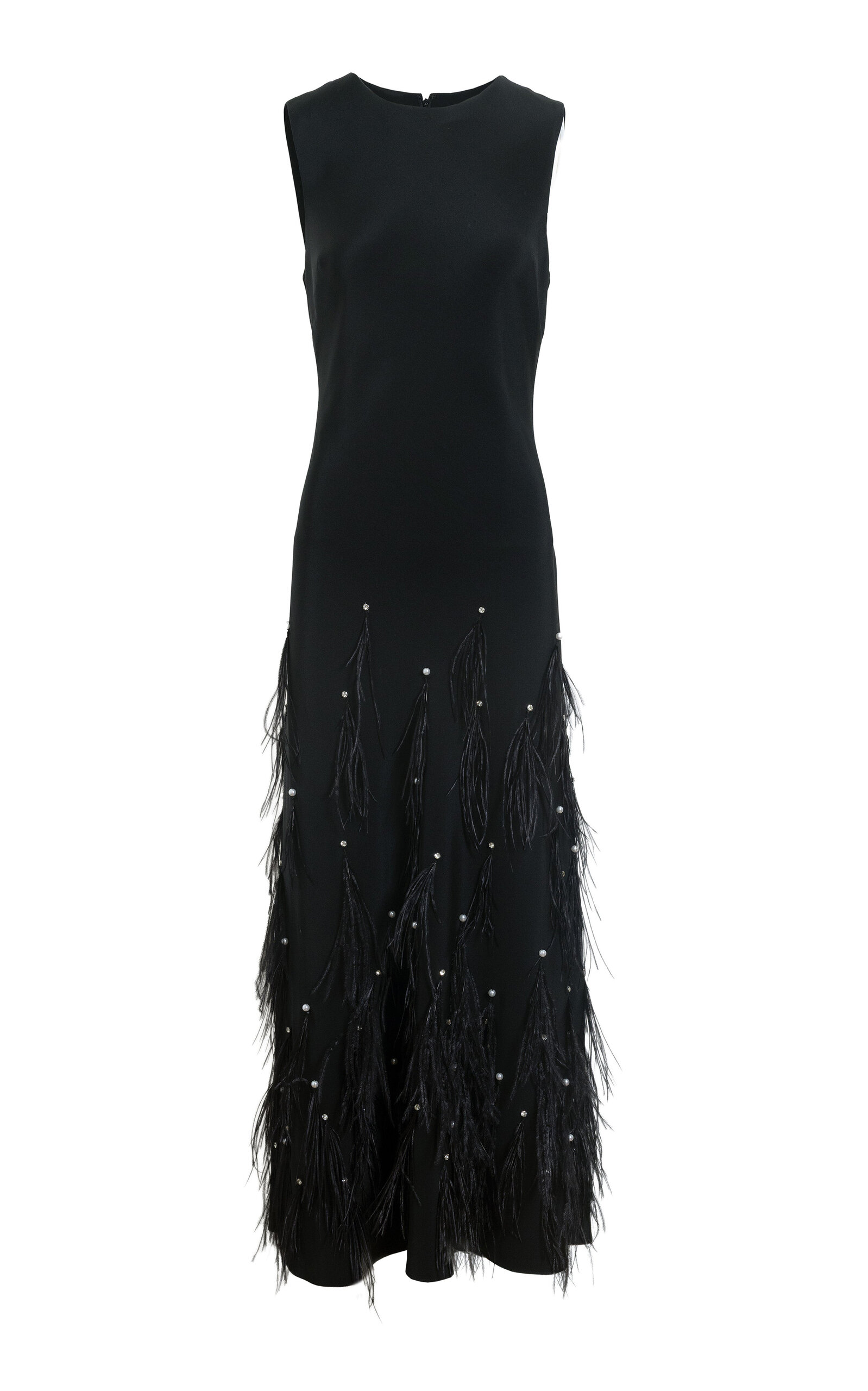 Delphine Laney Feather Silk Midi Dress In Black