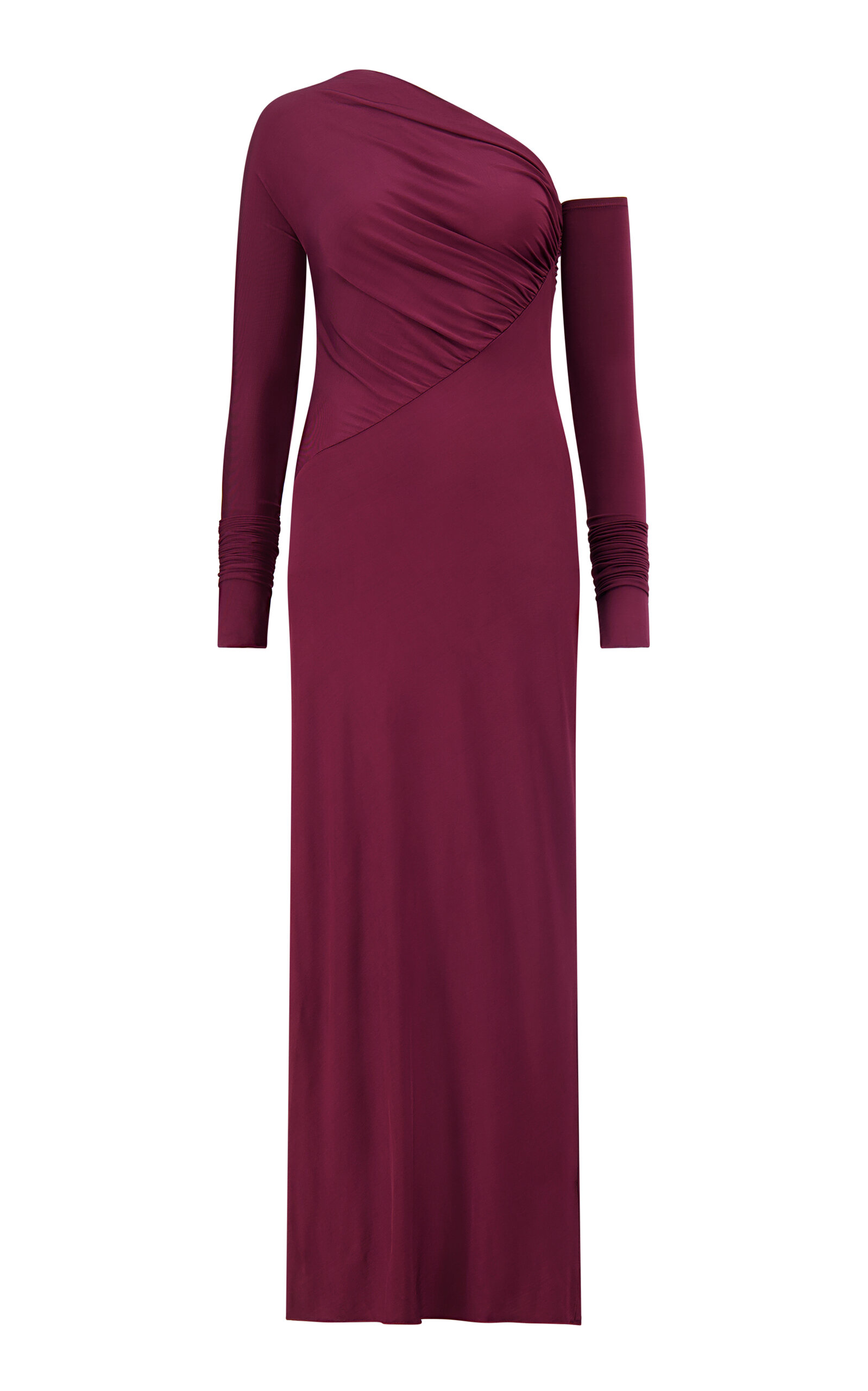 Marina Moscone Jersey One-shoulder Draped Dress In Burgundy