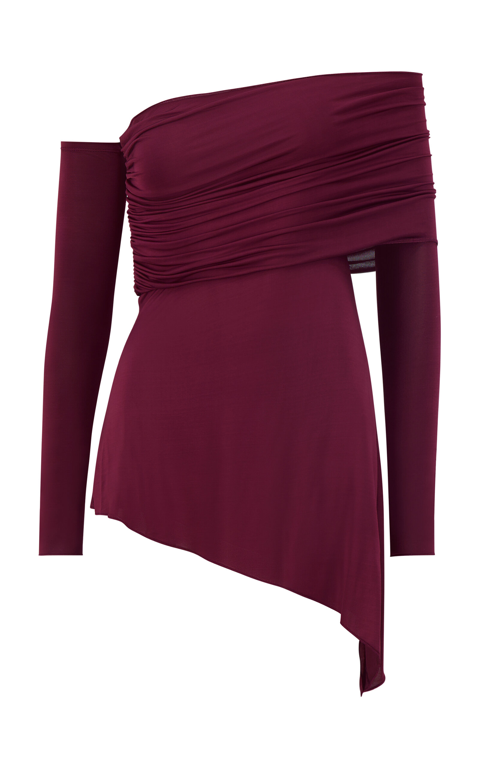 Marina Moscone Jersey One-shoulder Draped Top In Burgundy