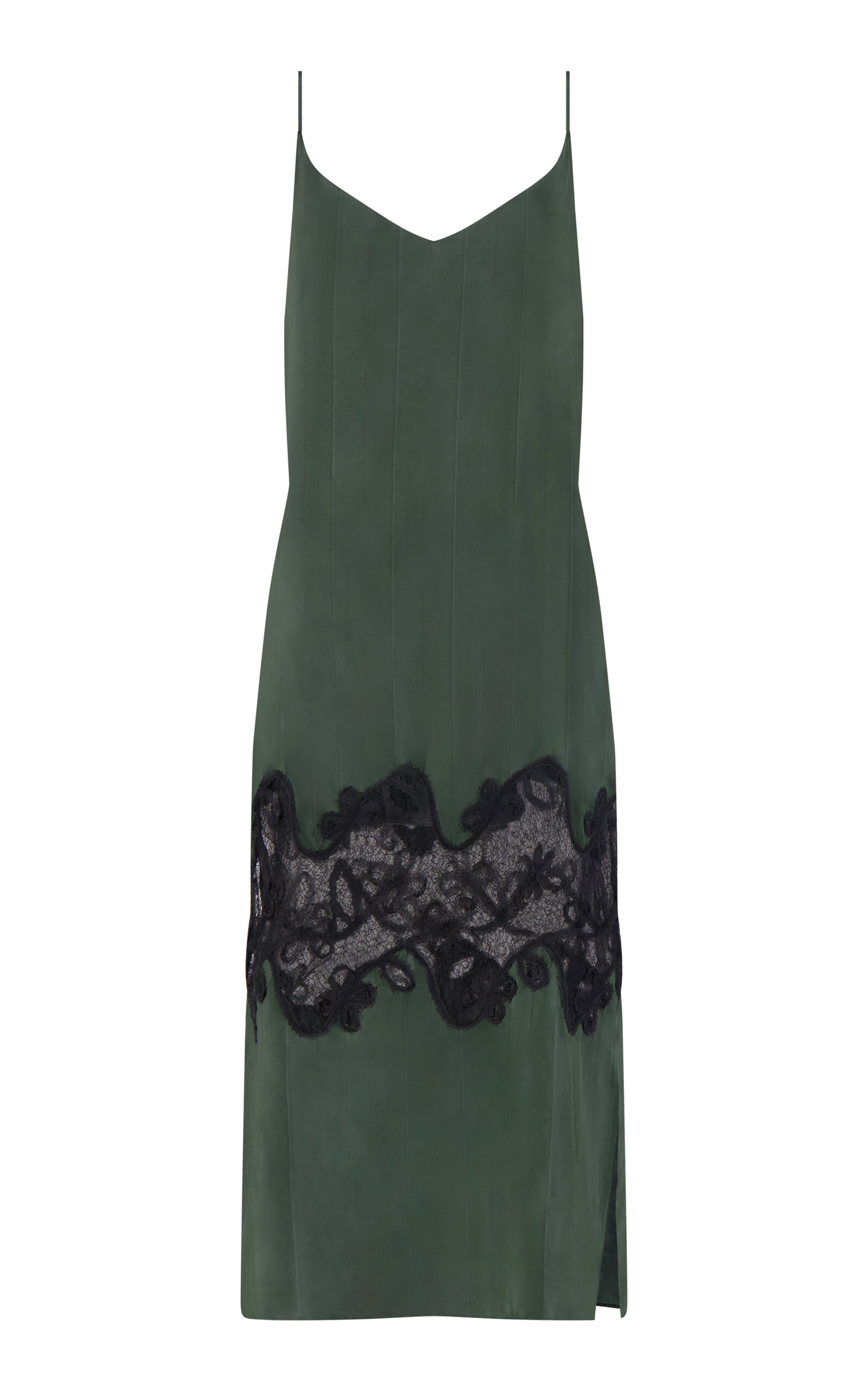 Marina Moscone Lace-detailed Pinstriped Slip Dress In Green