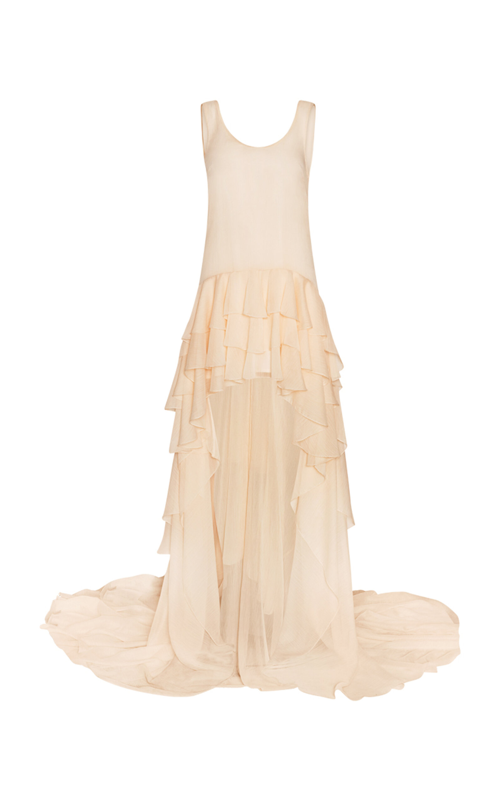 ROTATE Ruffled Chiffon Train Mini Dress - Ivory