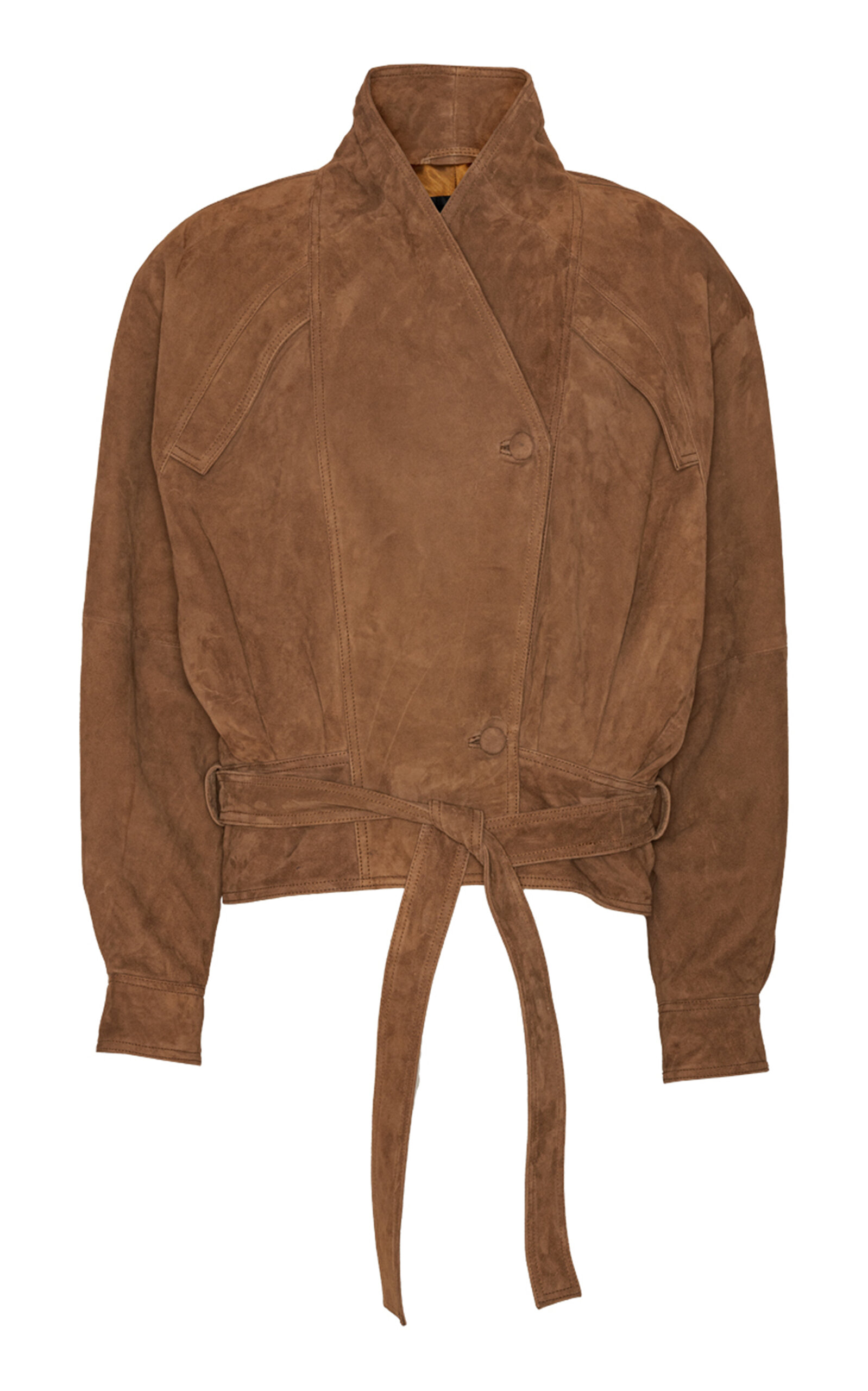 ROTATE Belted Suede Bomber Jacket - Brown