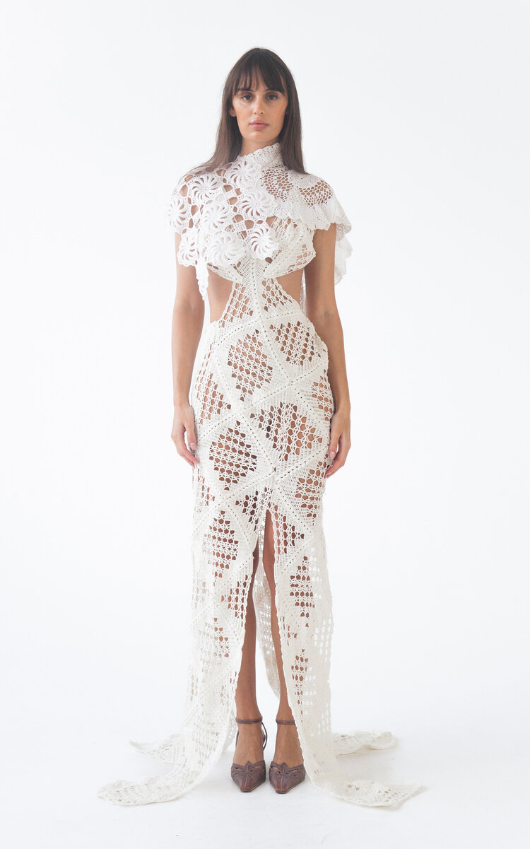 KETTEL ATELIER Ludovica Cutout Crochet Maxi Dress - Ivory