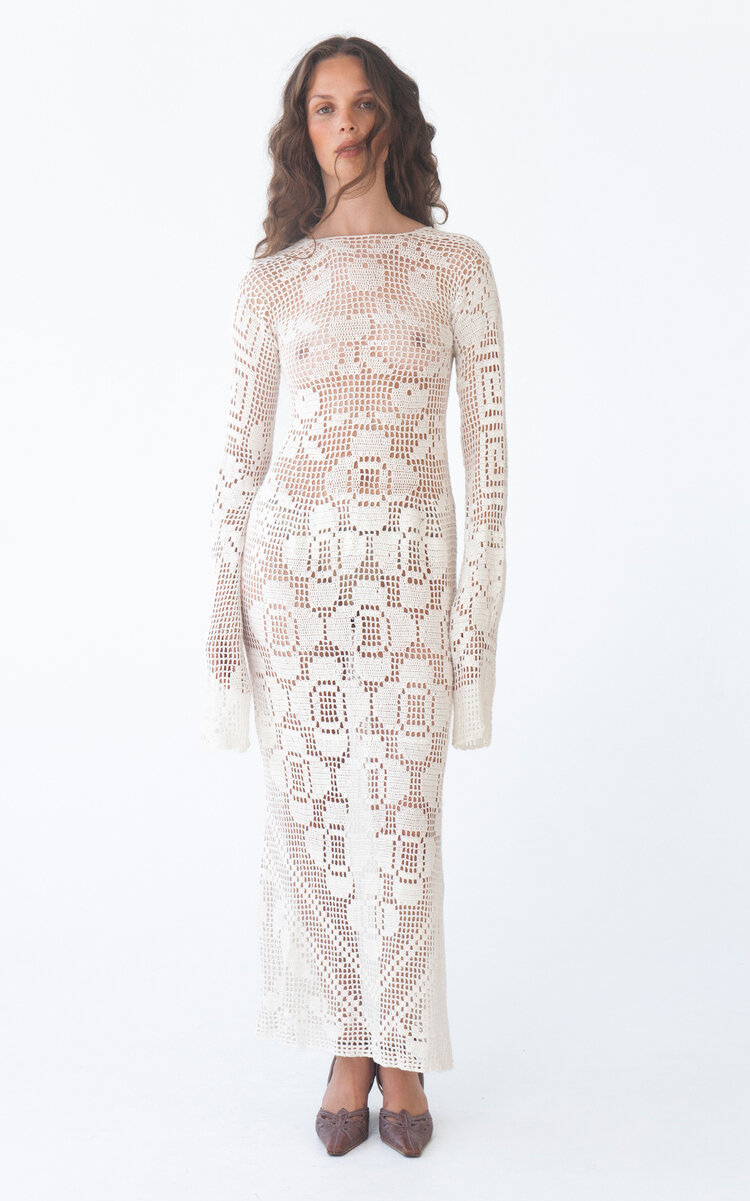 KETTEL ATELIER Lumio Crochet Maxi Dress - White