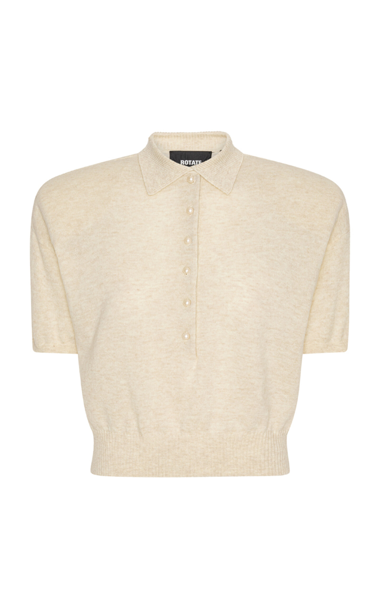 ROTATE Knit Wool-Cashmere Polo Top - Neutral