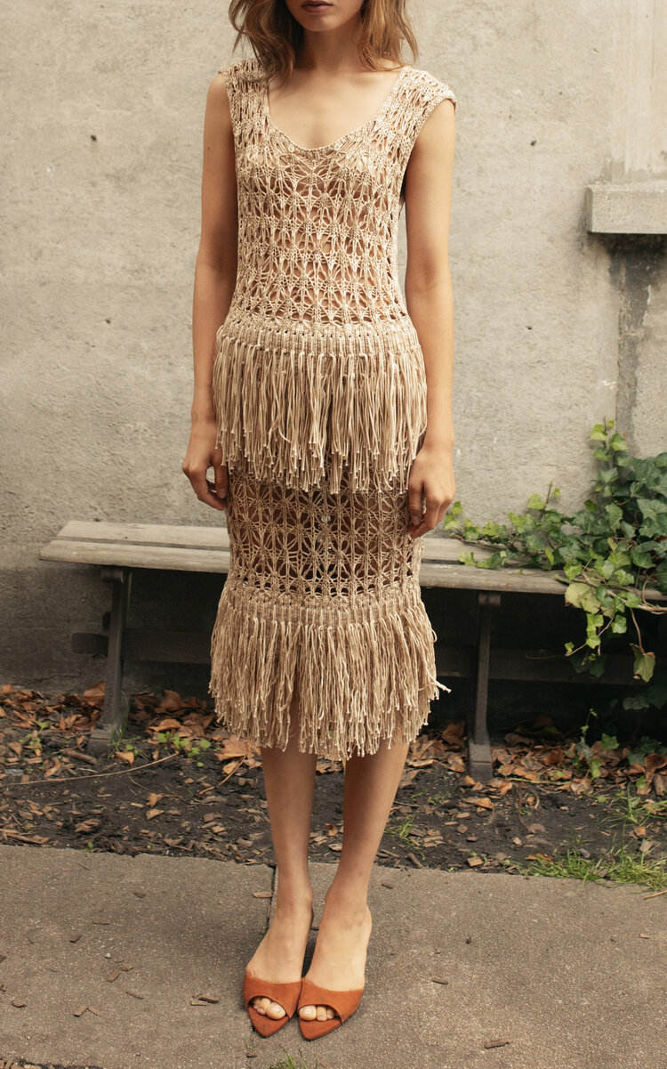 TG Botanical Leticia Crocheted Cotton-Blend Fringe Skirt - Neutral