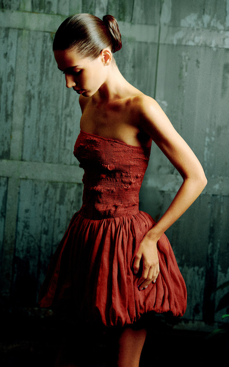 Tg Botanical Vera Bubble Hem Mini Dress In Red