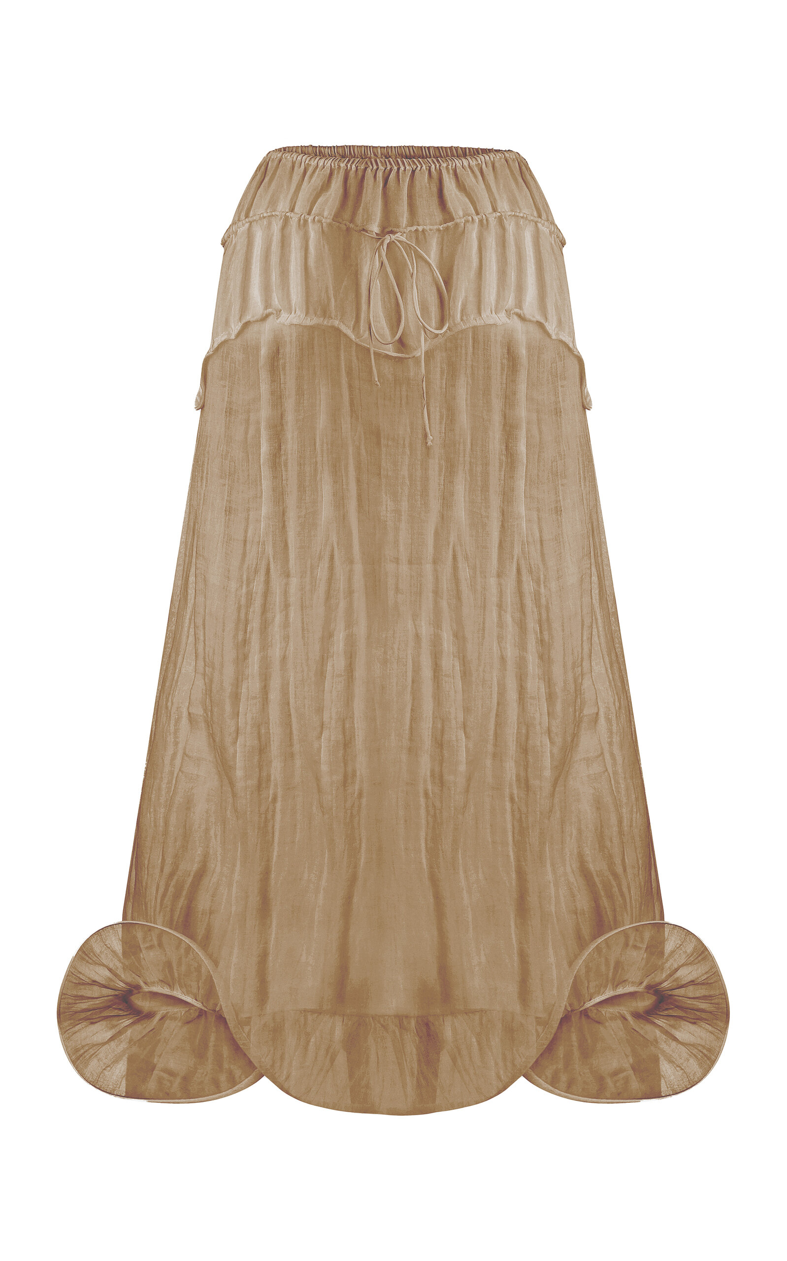 Tg Botanical Haven Ruched Midi Skirt In Brown