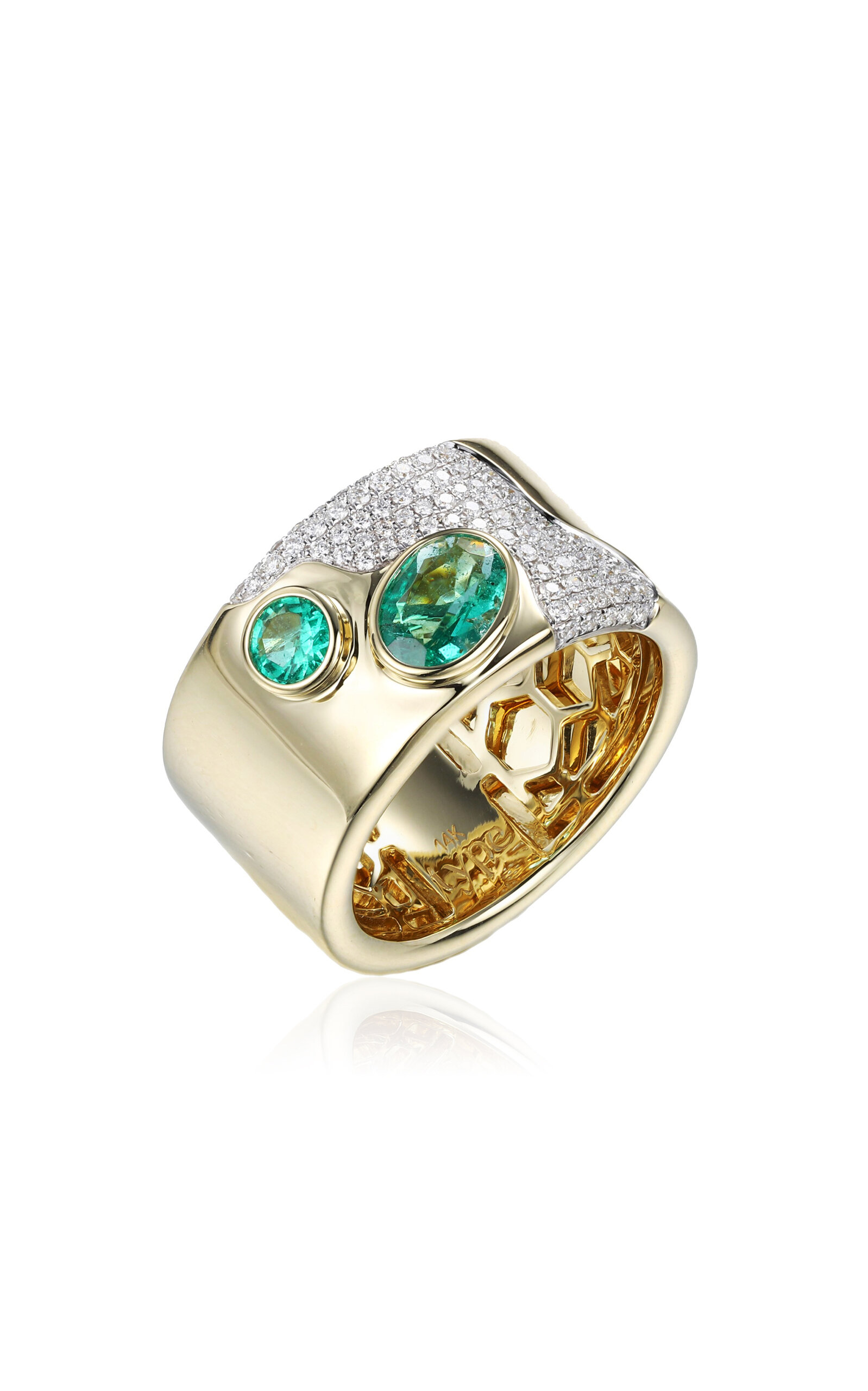 Type Jewelry 14k Yellow Gold Lava Double Emerald Cocktail Ring - Gold - US 4.5 - Only At Moda Operandi