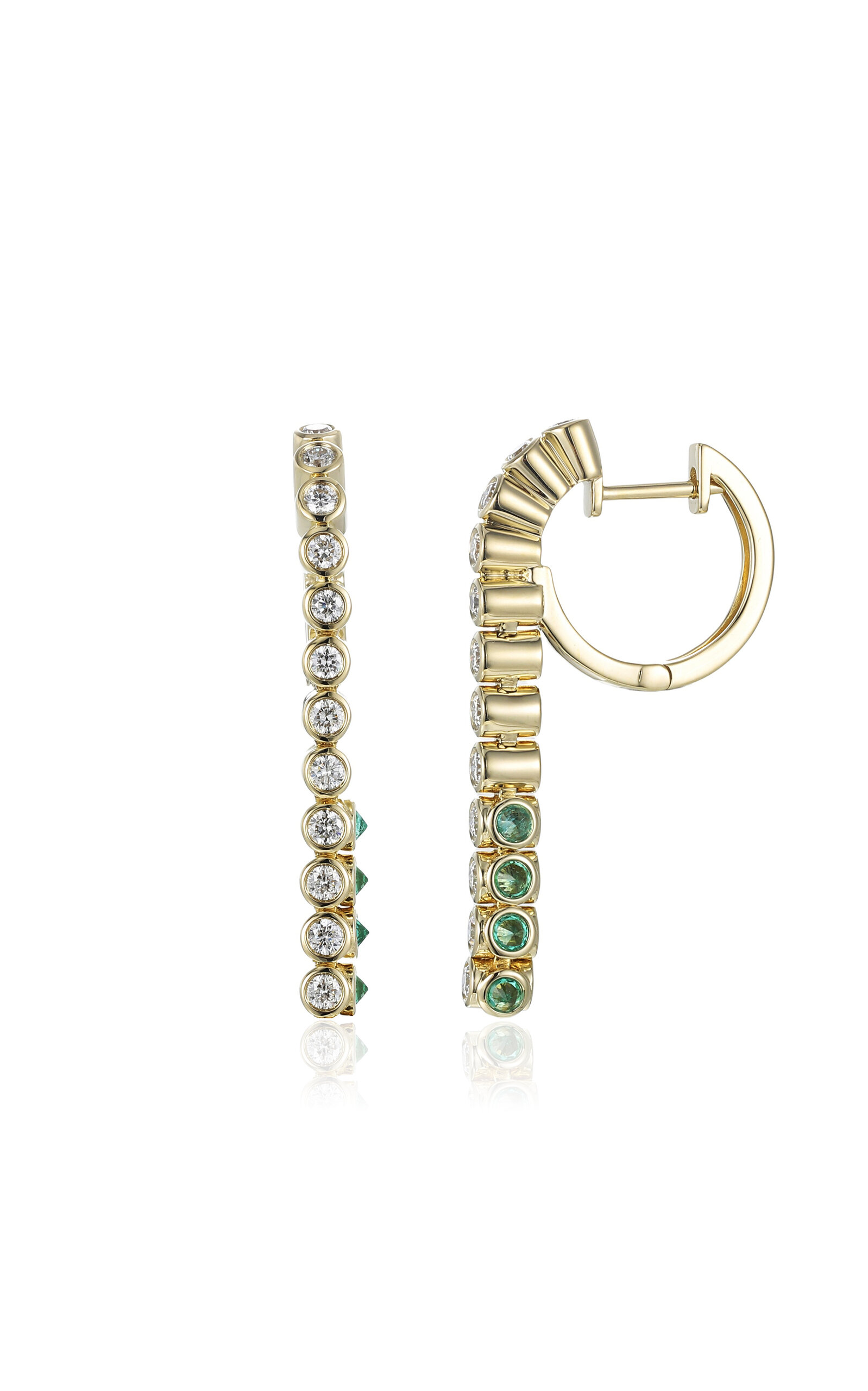 Type Jewelry 14k Yellow Gold Tubbo Sideway Long Emerald And Diamond Earrings In Gold