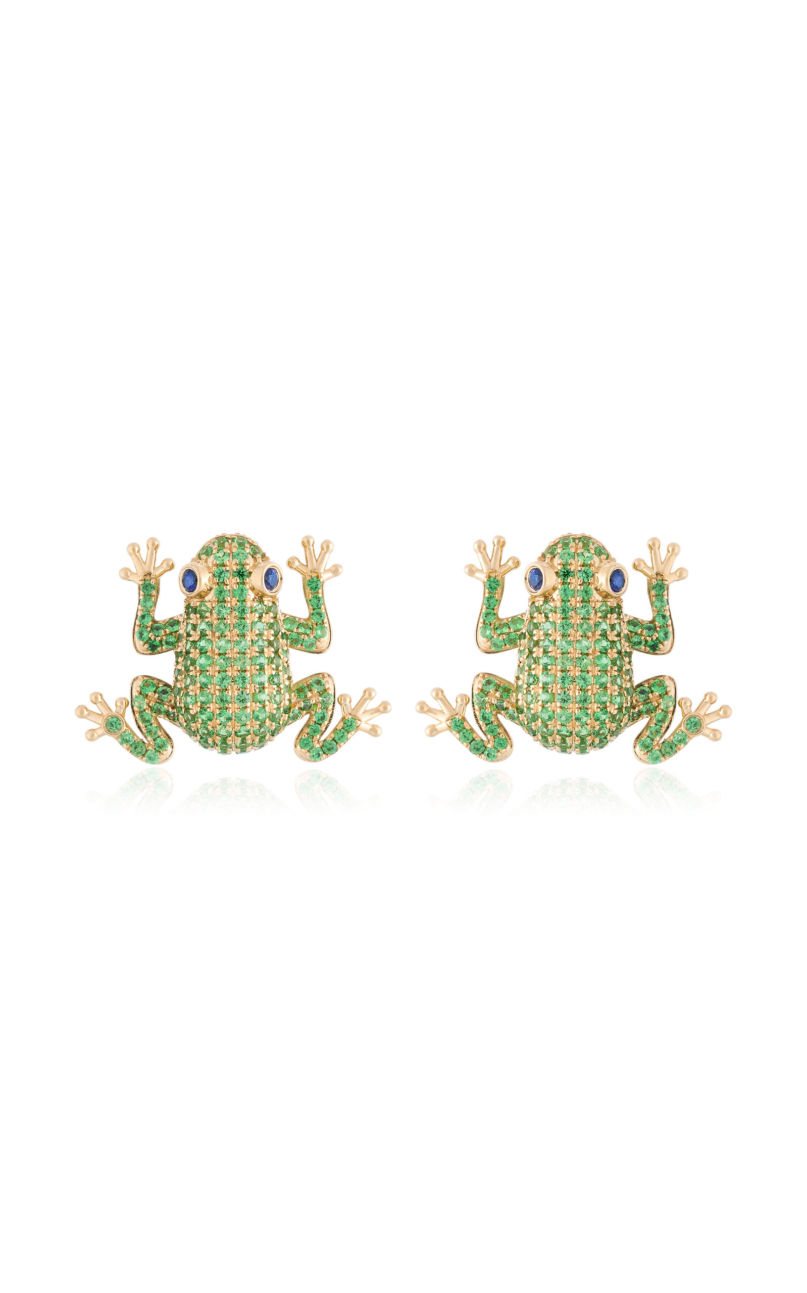 Nelly Rojas 18k Yellow Gold Amazonica Frog Tsavorite Earrings Yellow Gold In Green
