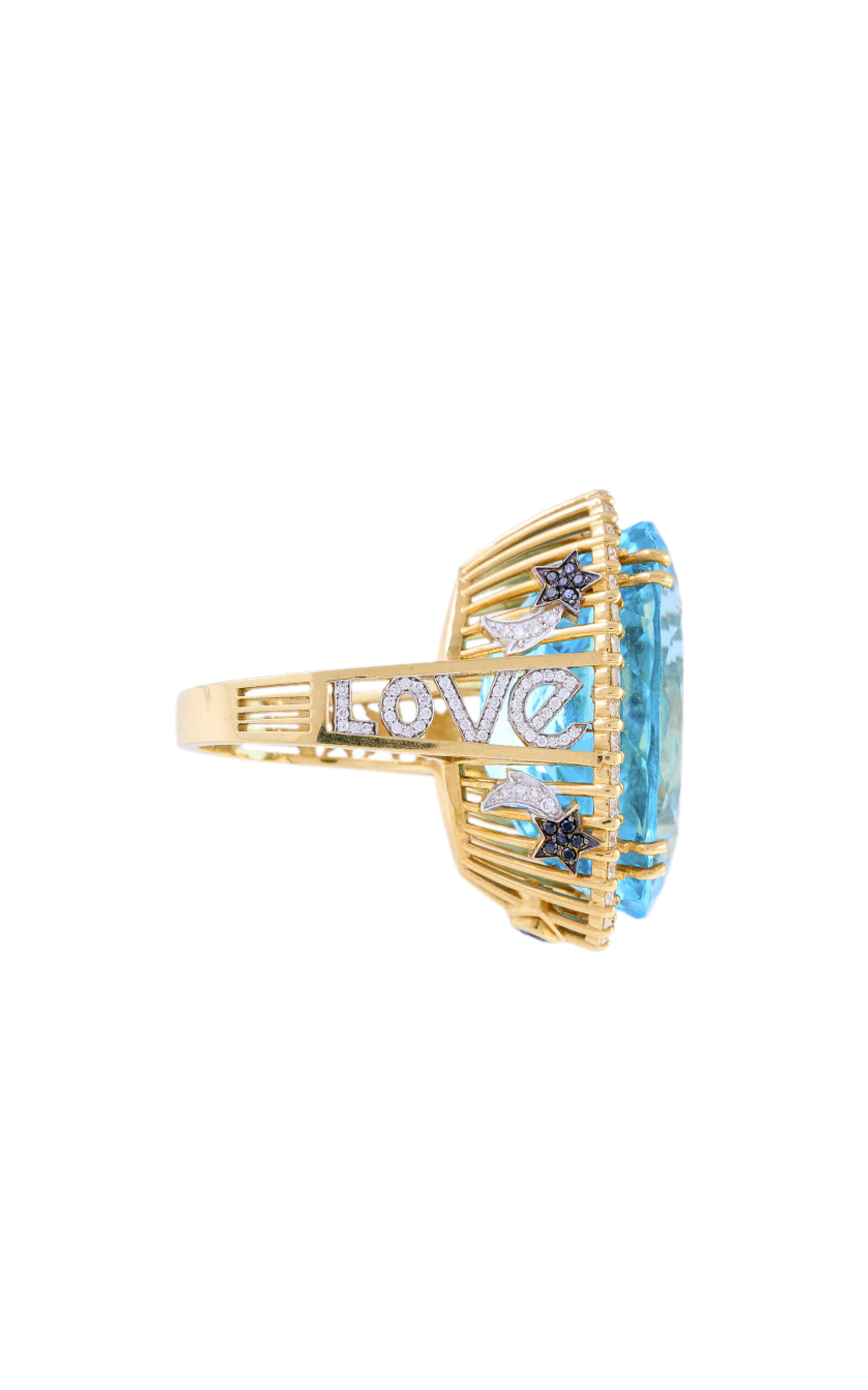 Nelly Rojas 18k Yellow Gold Antares Blue Topaz Love Ring In Gold