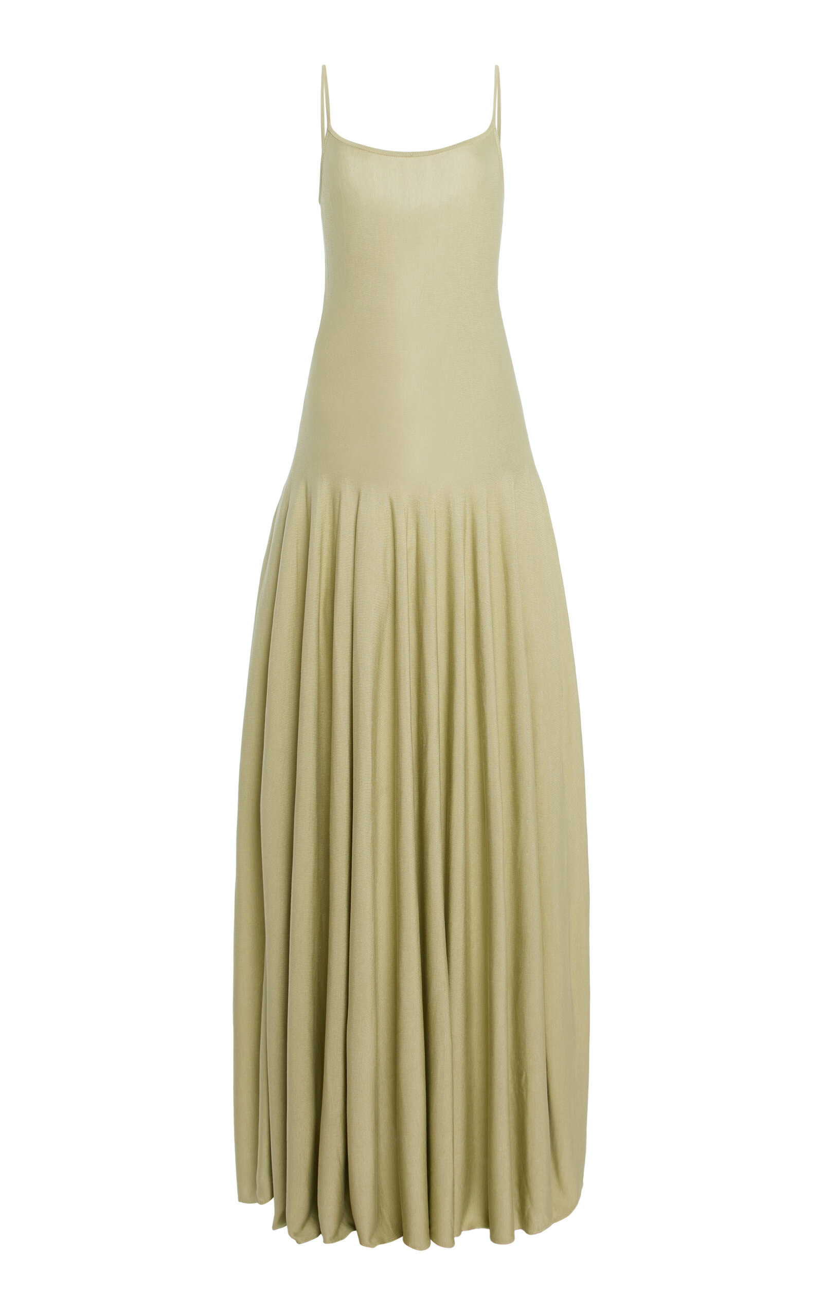 Amiya Eden Pleated Silk-blend Maxi Dress In Green