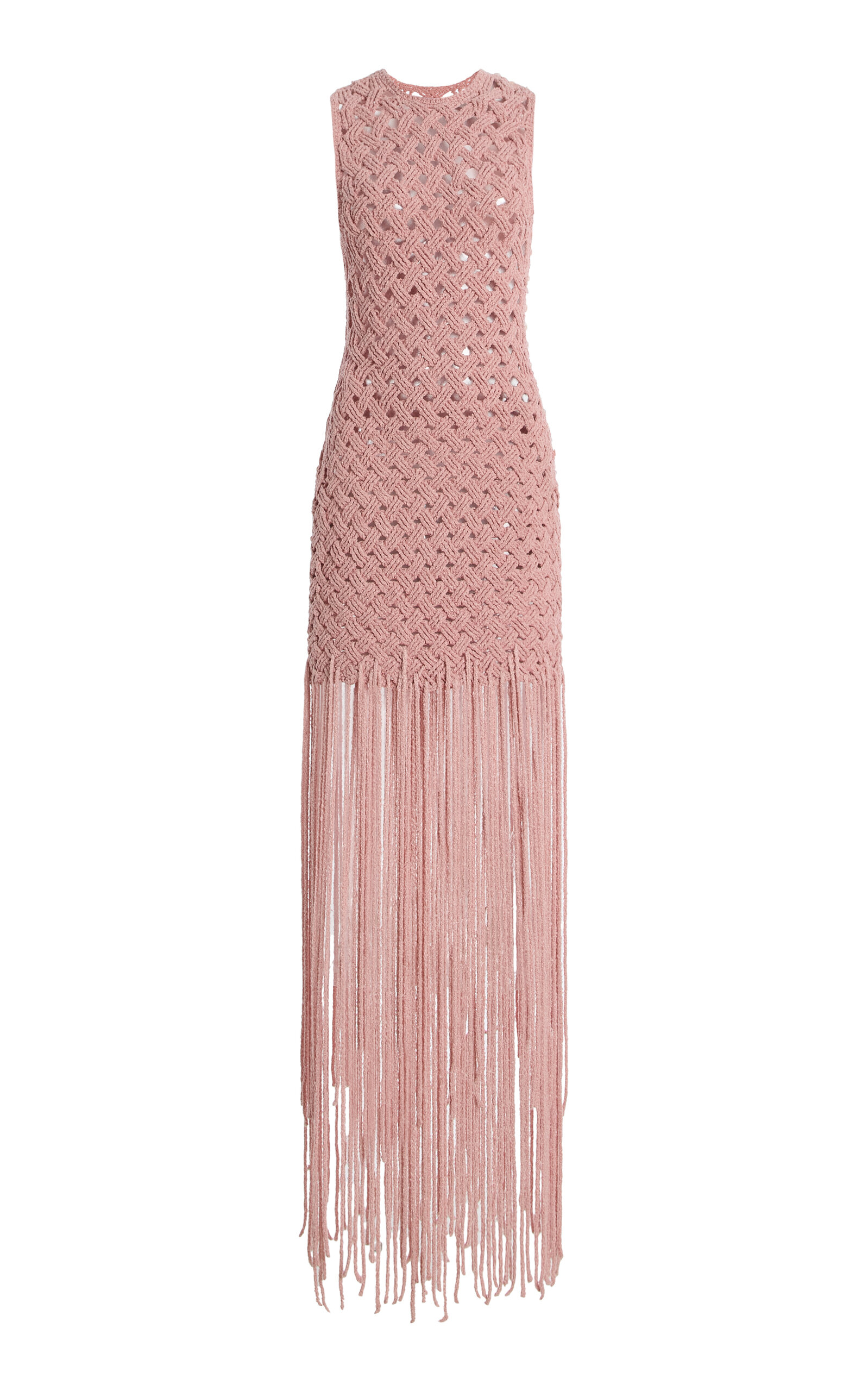 Amiya Vila Couture Fringed Cotton Maxi Dress In Pink