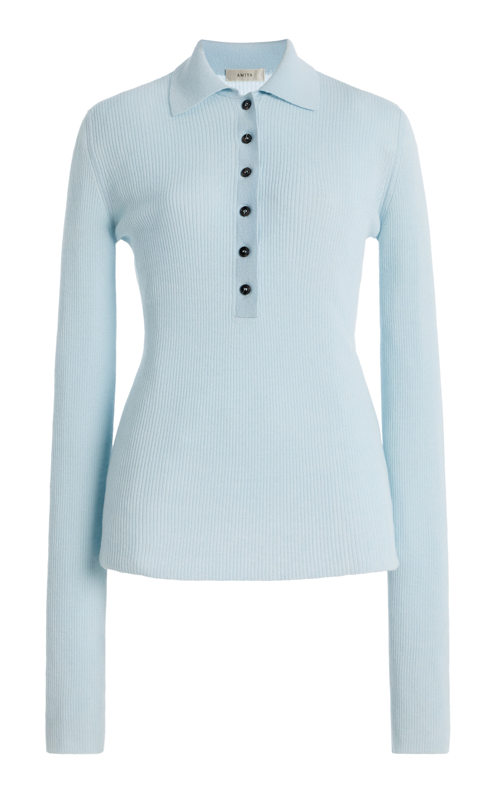 Amiya Georgia Fitted Wool Polo Top In Blue