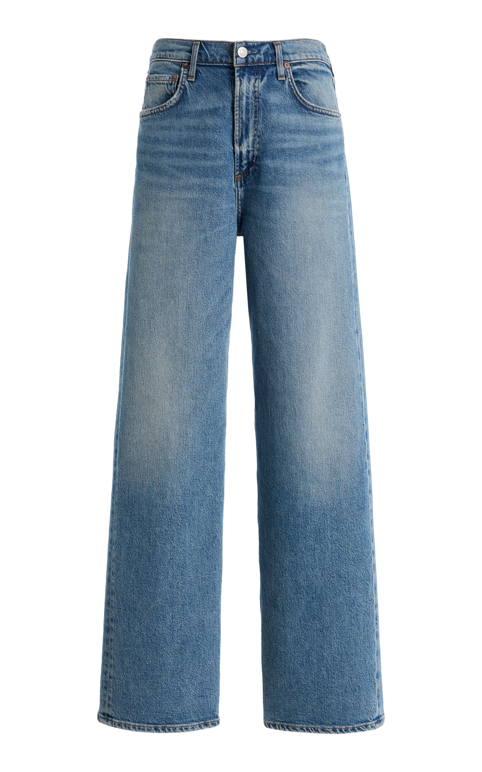 Agolde - Ren Stretch High-Rise Wide-Leg Jeans - Medium Wash - 31 - Moda Operandi