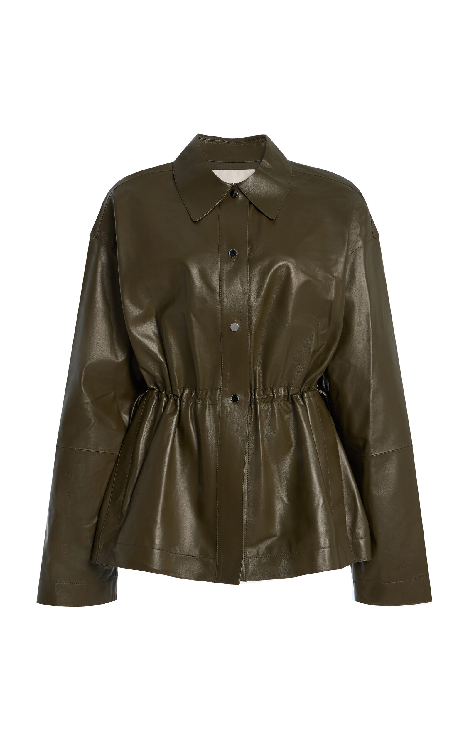 Lafayette 148 Leather Gathered-Waist Oversized Jacket