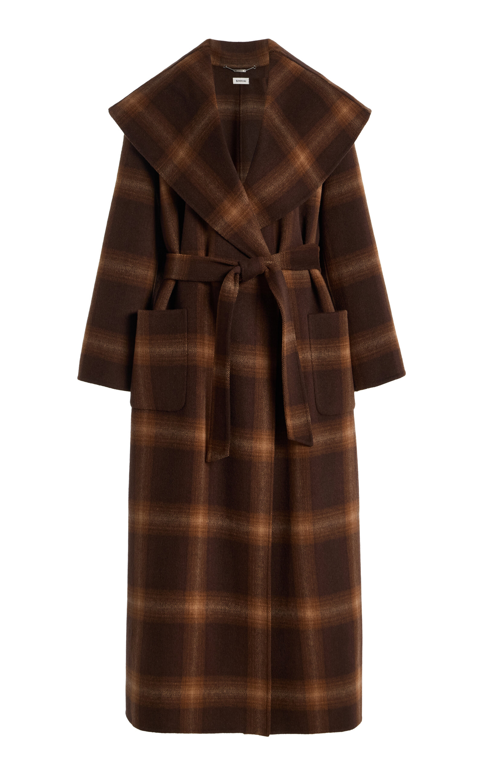 Simkhai Mulhollond Plaid Wool Robe Coat In Brown