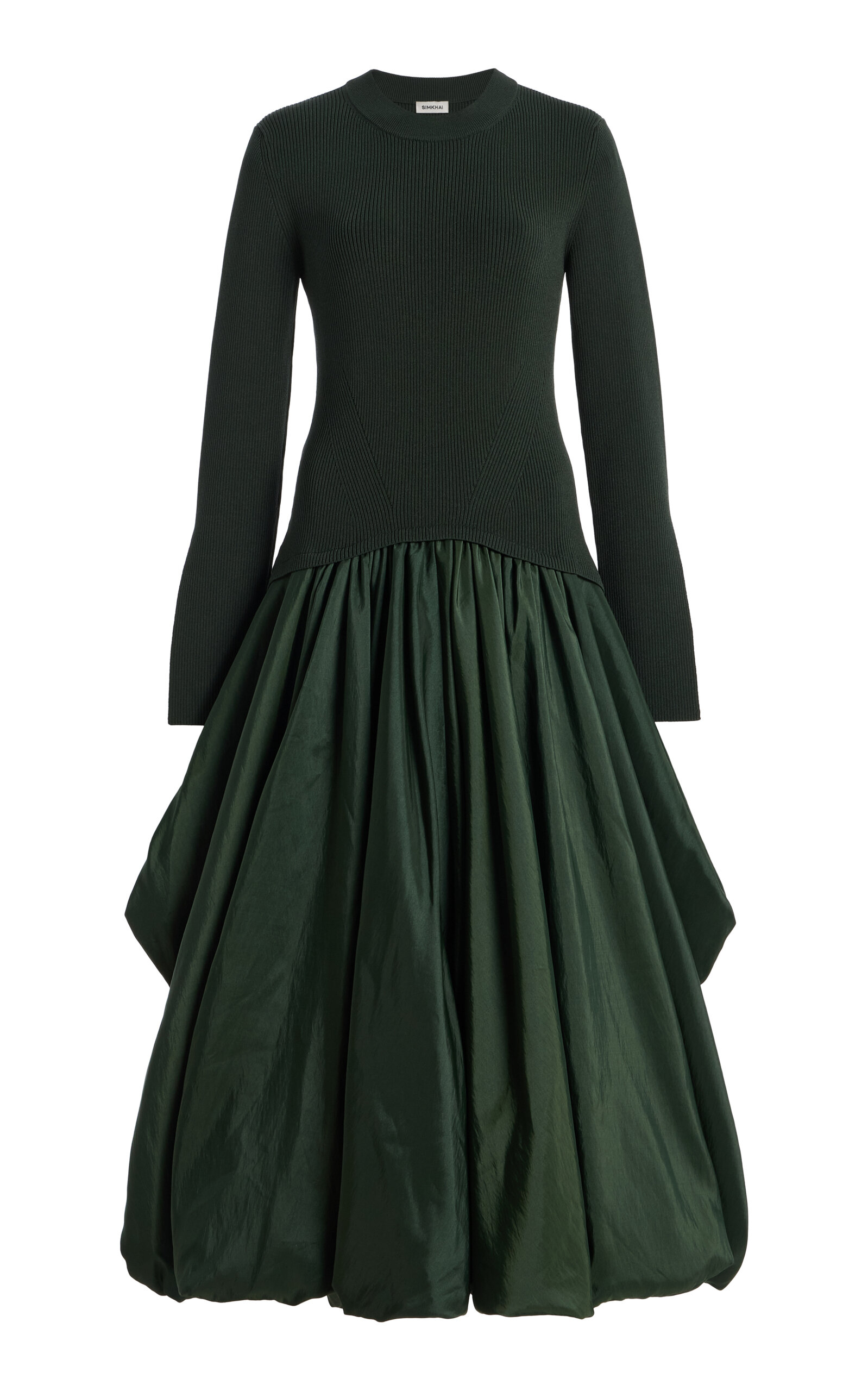 Simkhai Kenlie Taffeta Knit Midi Dress In Green