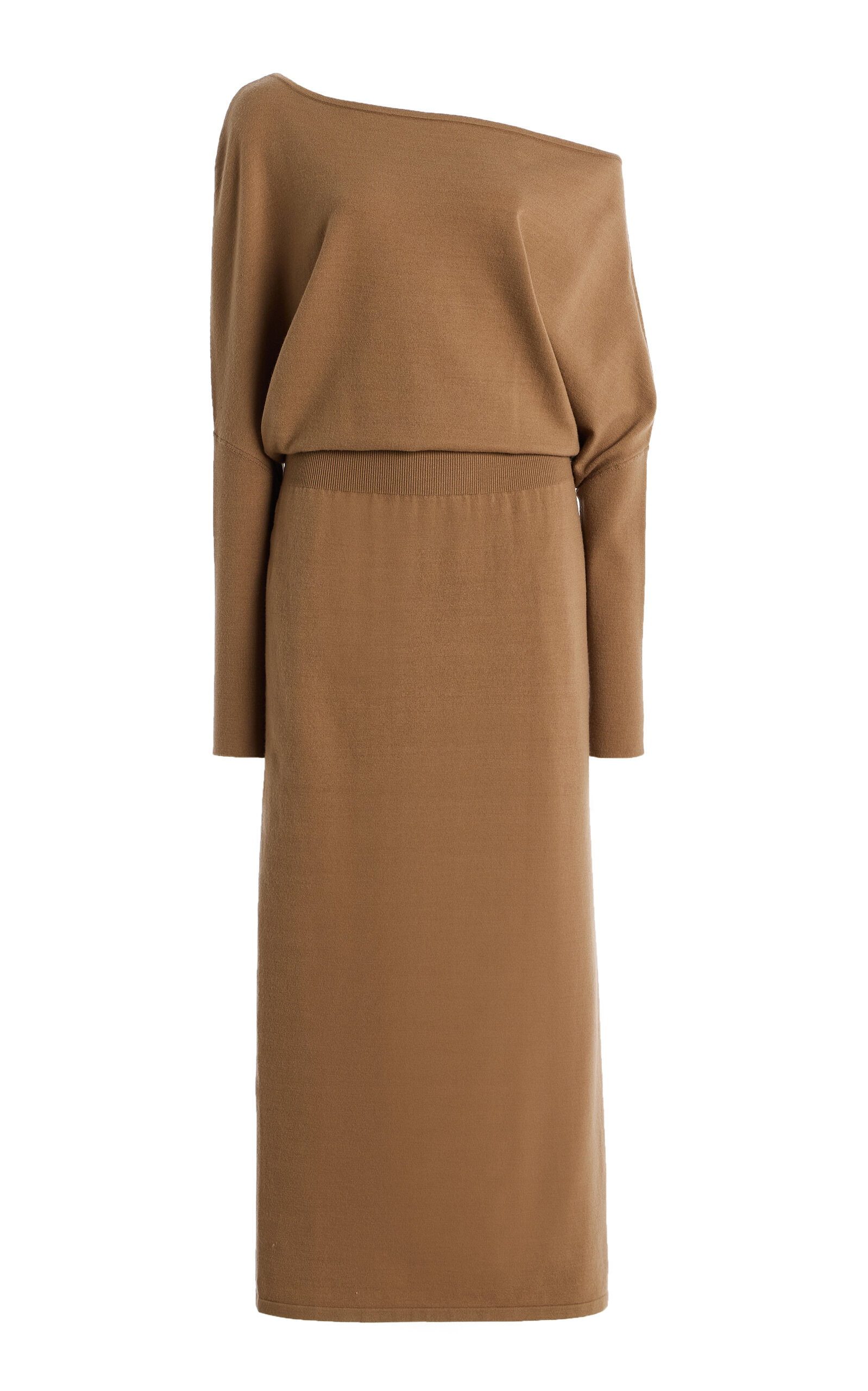 Simkhai Janese Off-the-shoulder Wool Midi Dress In Brown