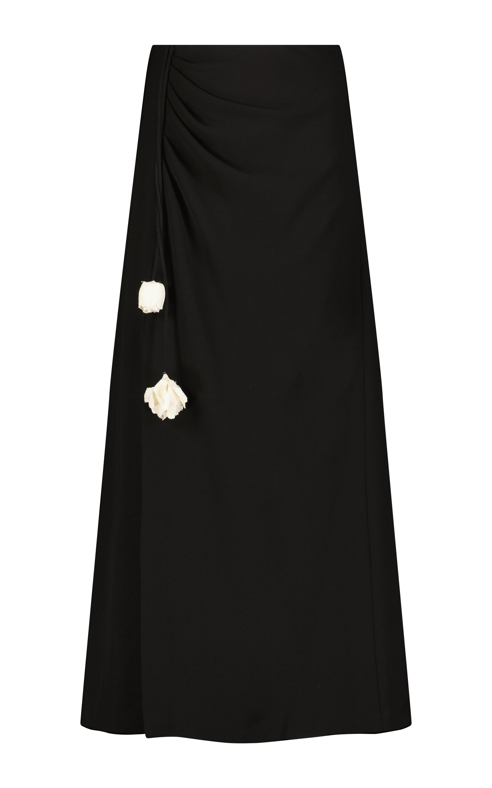 Lela Rose Floral-appliqued Crepe Ruched Skirt In Black