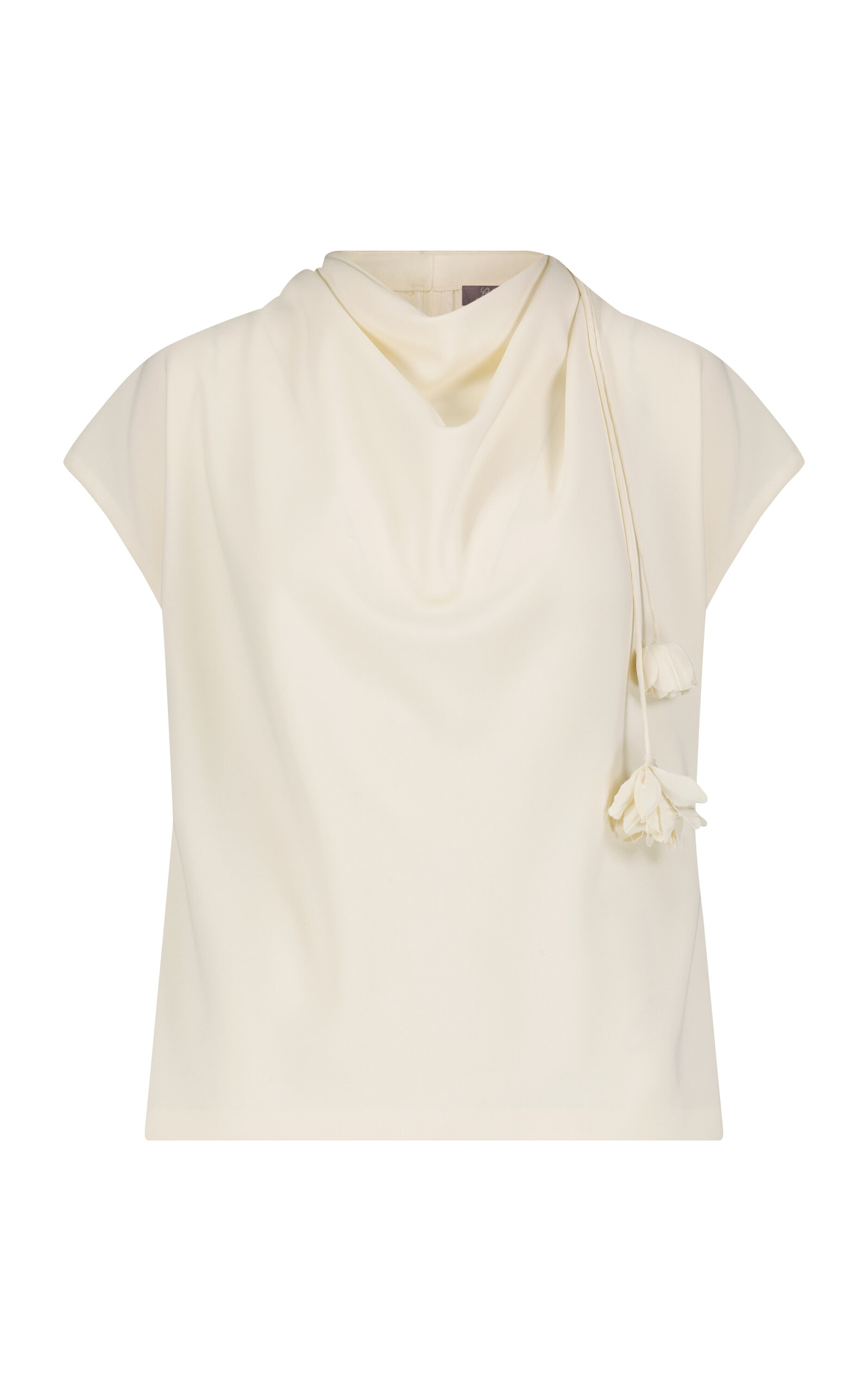Lela Rose Floral-appliqued Crepe Cowl-neck Top In Neutral