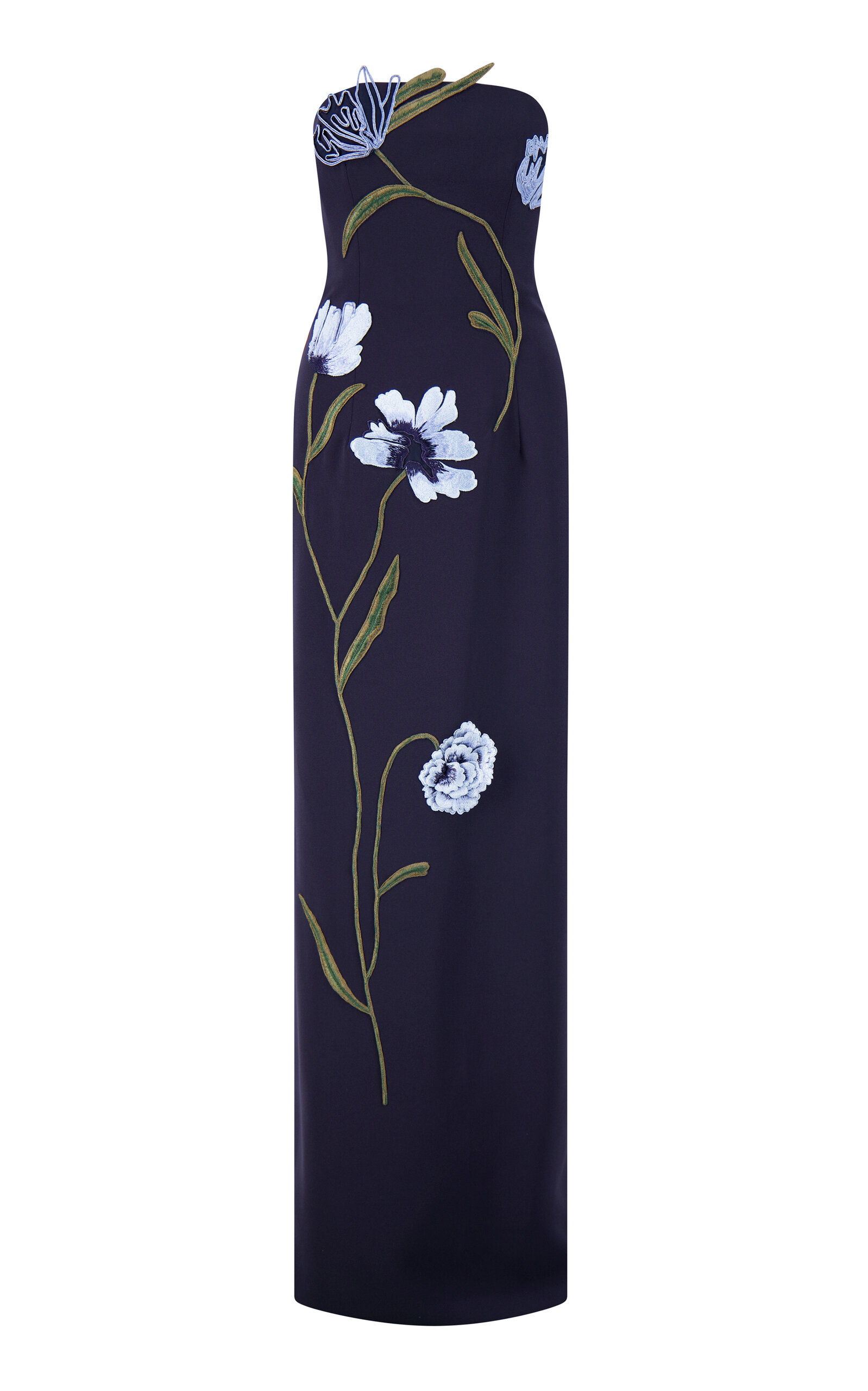 Lela Rose Cord-Embroidered Floral Crepe Strapless Gown