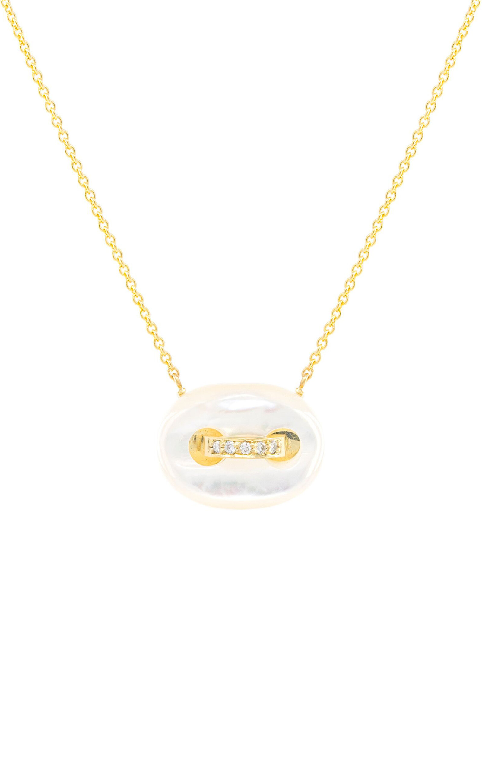 Jenna Blake - Mini Mariner 18K Yellow Gold Mother of Pearl Diamond Necklace - White - OS - Moda Operandi - Gifts For Her