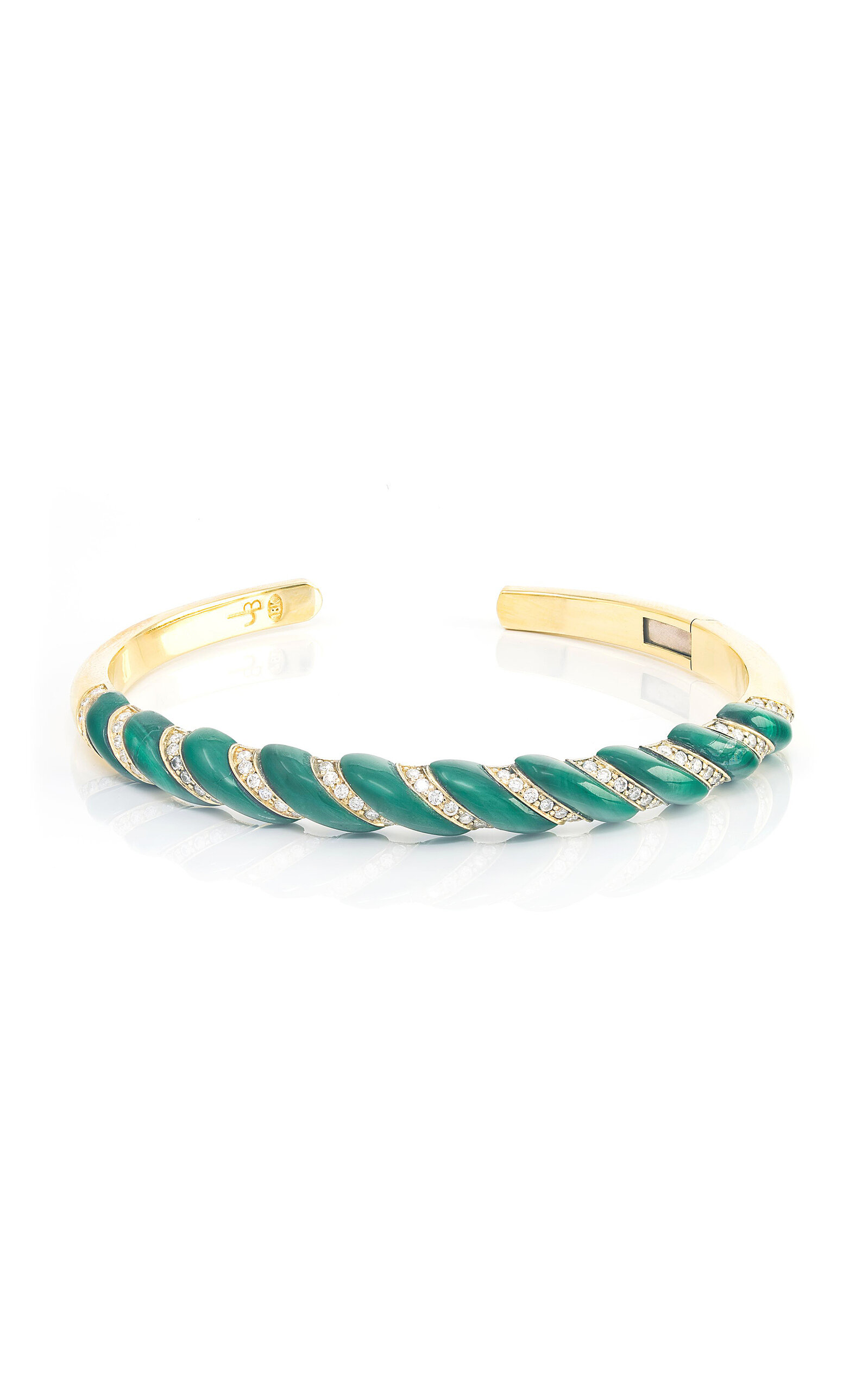 Jenna Blake 70s 18k Yellow Gold Diamond And Malachite Bangle In Gold