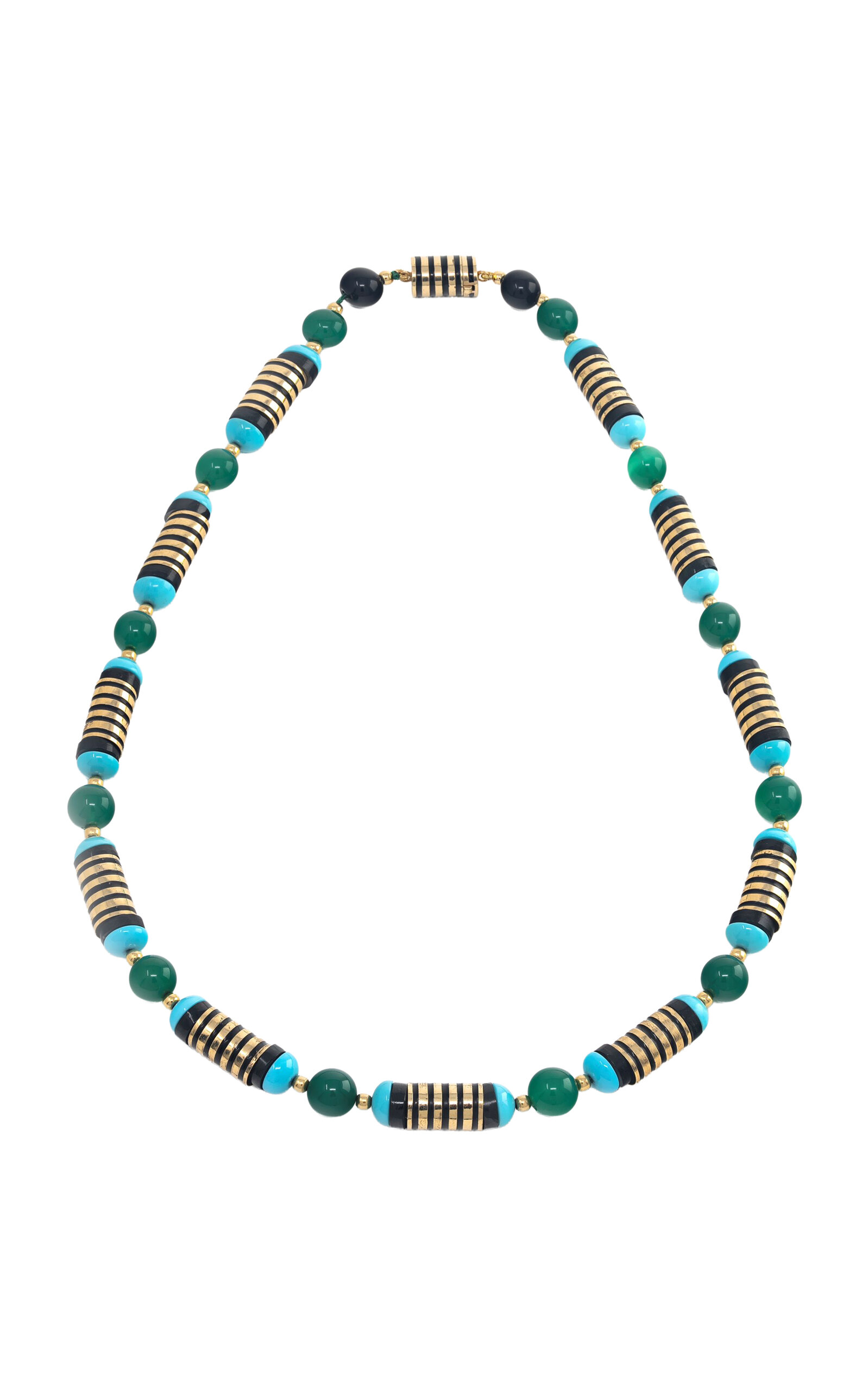 Jenna Blake - 18K Yellow Gold Enamel Multi Stone Necklace - Green - OS - Moda Operandi - Gifts For Her