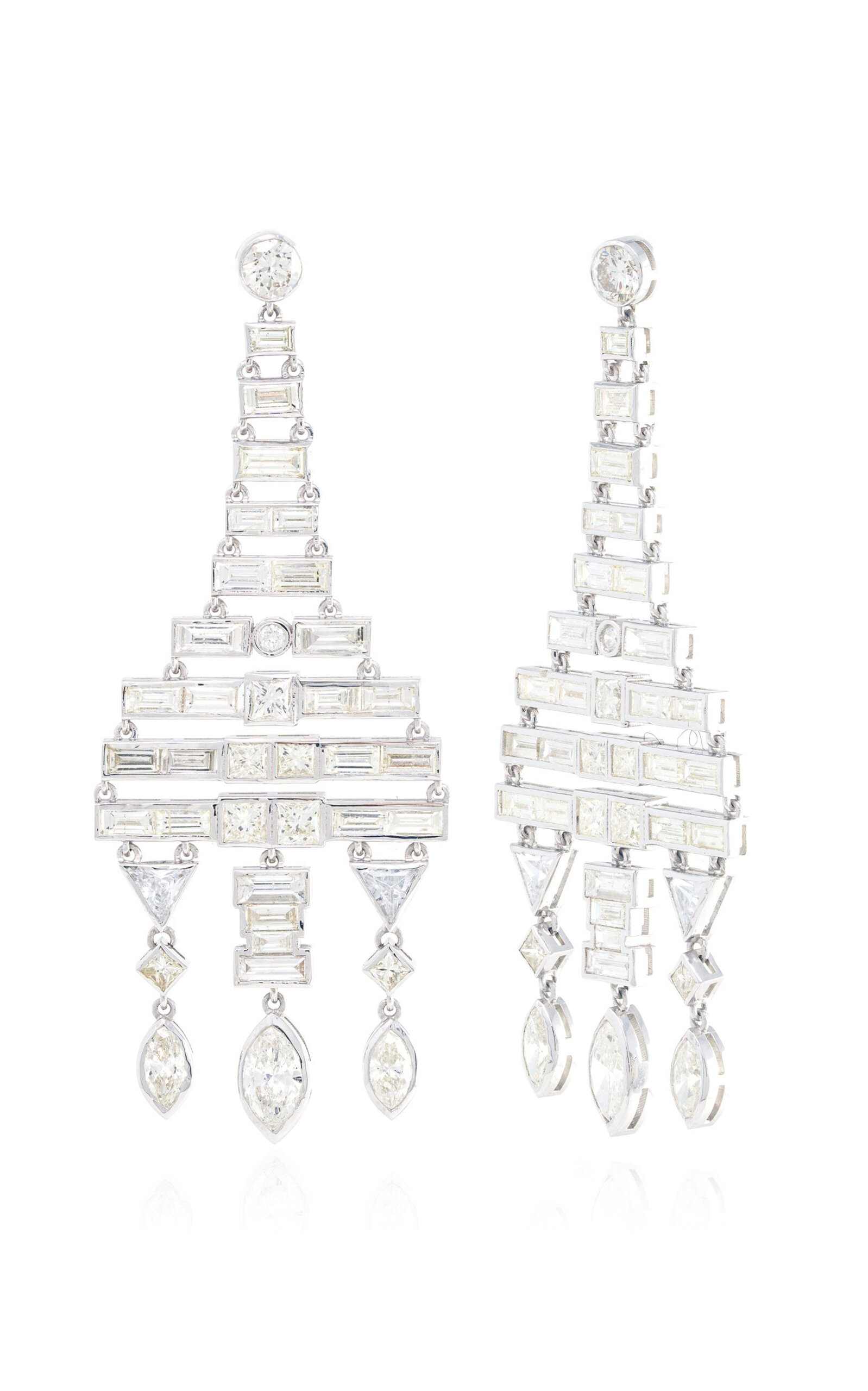 Jenna Blake Deco 18k Yellow Gold Diamond Earrings In Silver