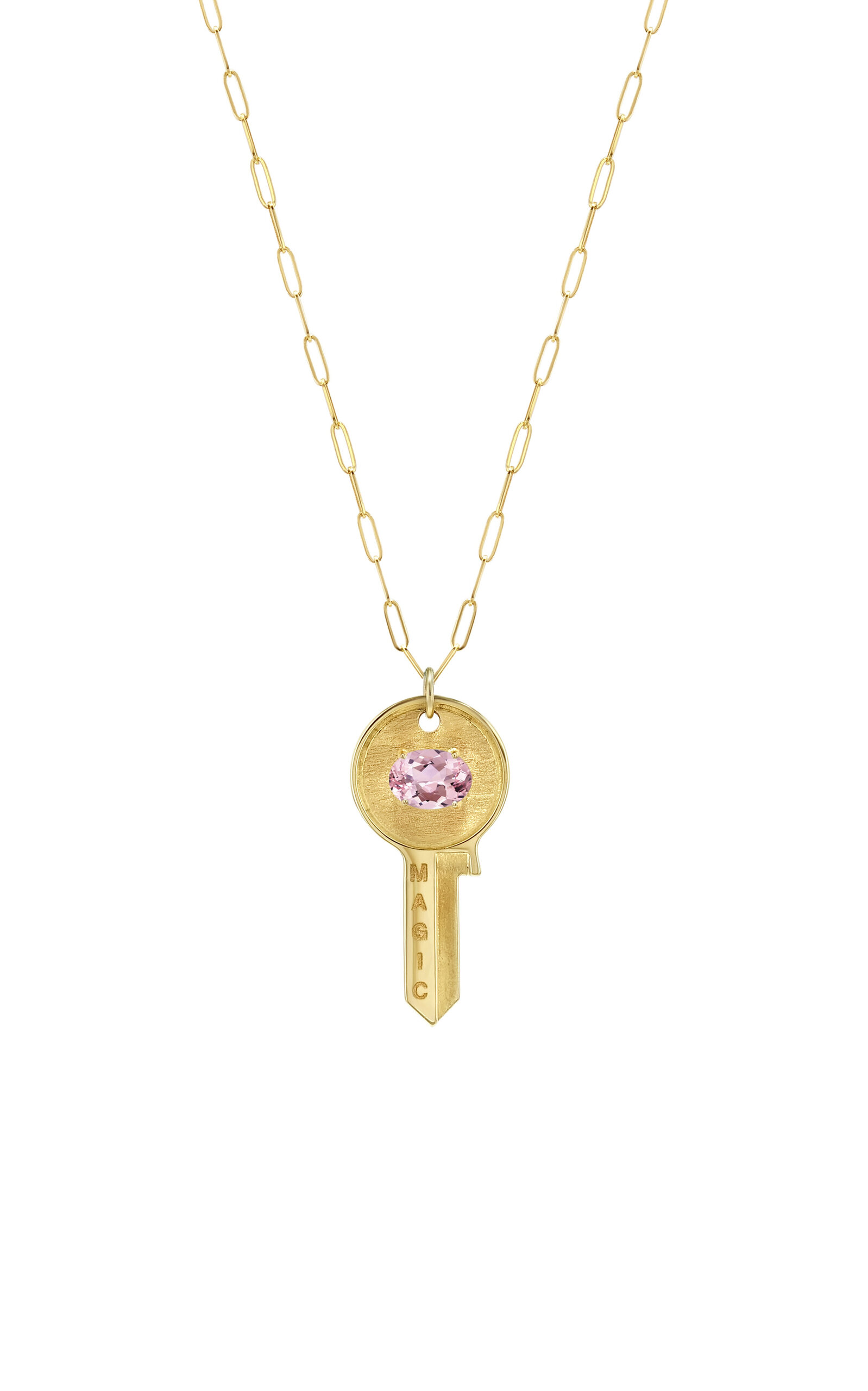 Future Fortune Believe In Magic Key 14k Yellow Gold Morganite Necklace In Gold