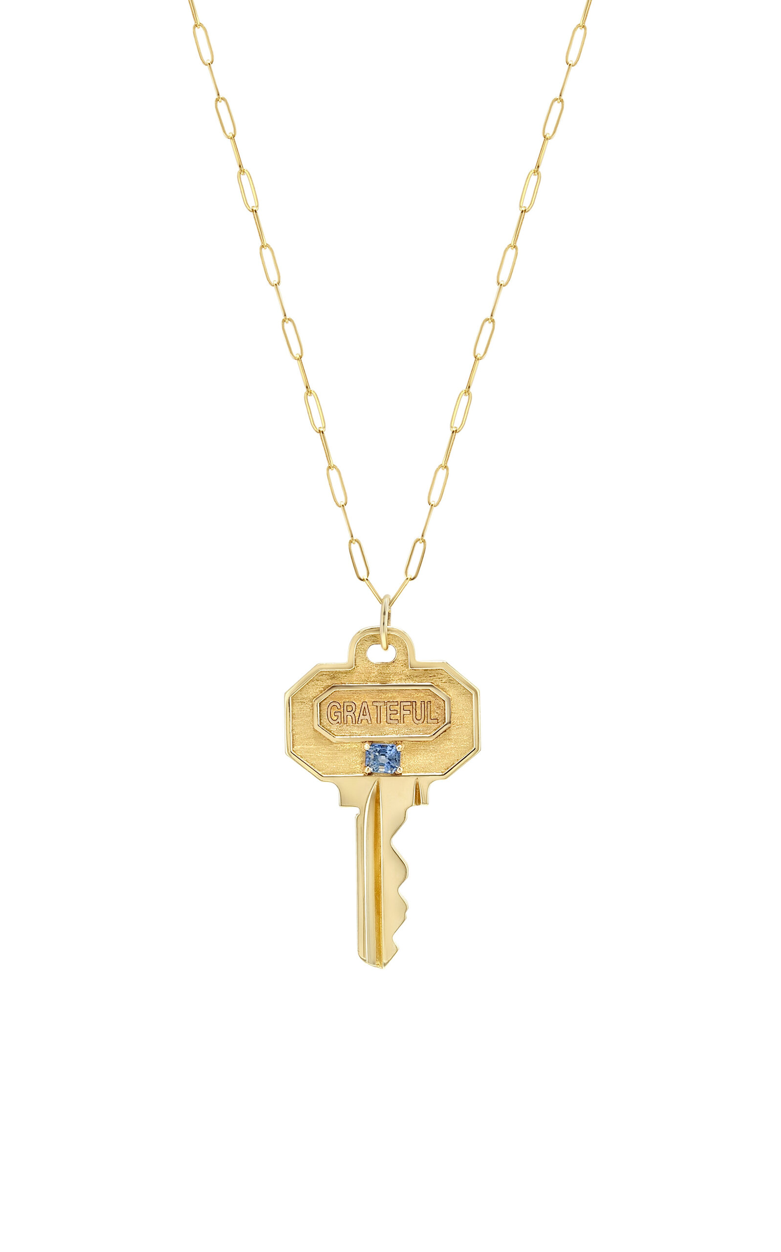 Future Fortune Past Present Future 14k Yellow Gold Sapphire Necklace In Gold