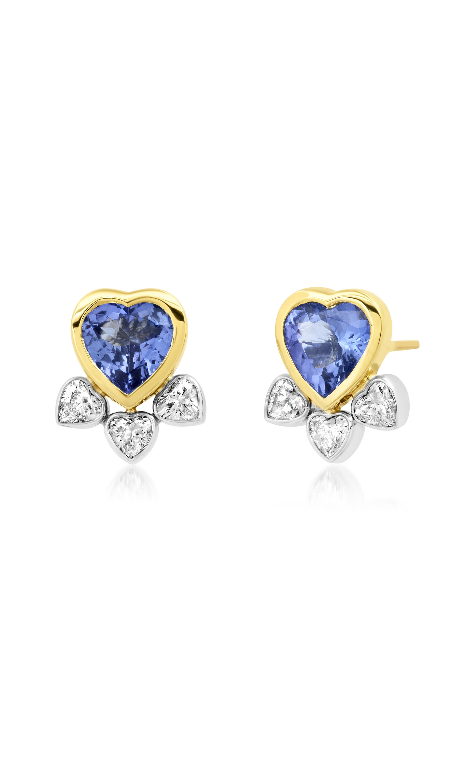 Future Fortune Many Hearts 14k Yellow Gold Tanzanite And Diamond Earrings In Metallic