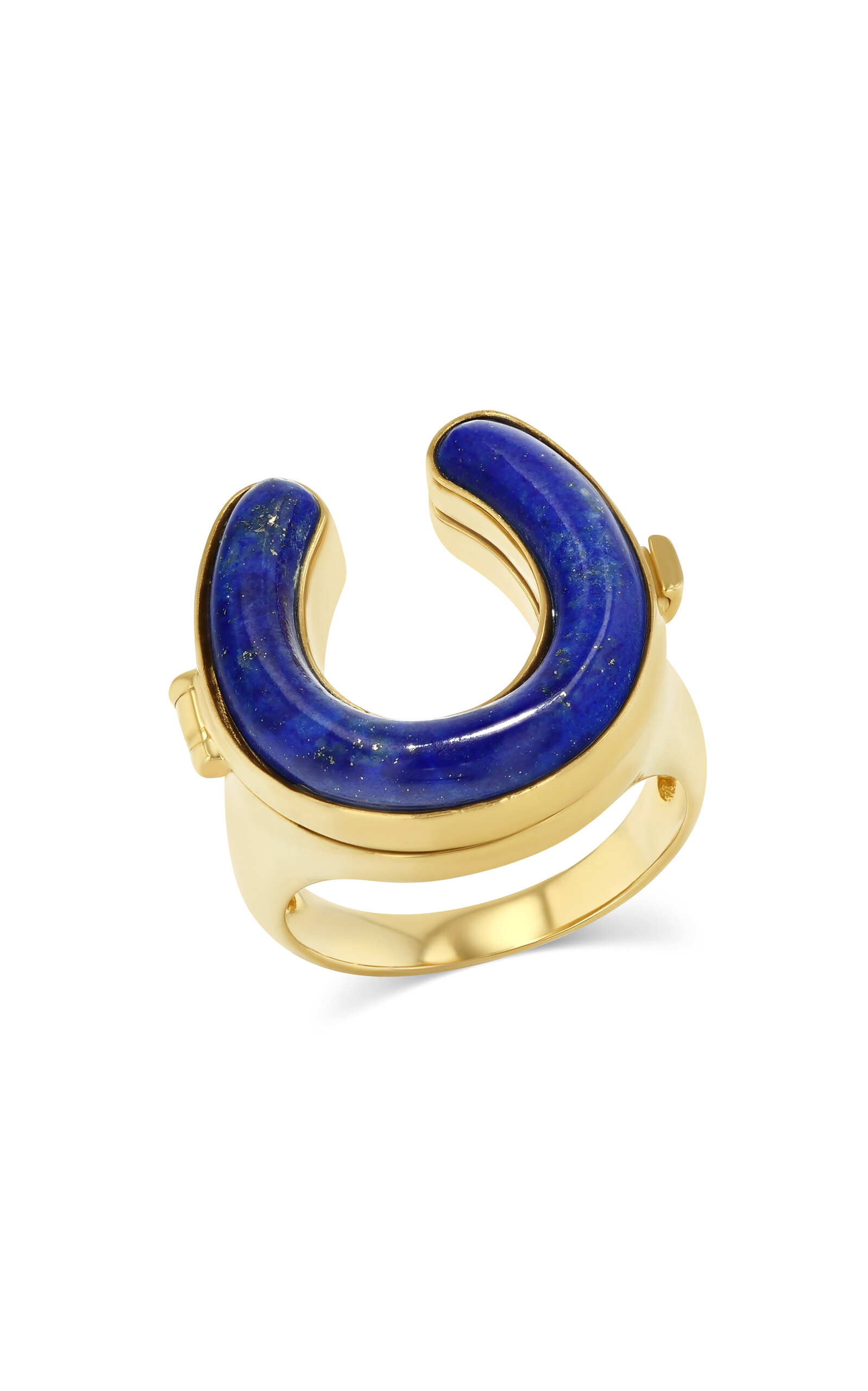 Future Fortune Good Luck 14k Yellow Gold Diamond And Lapis Locket Ring In Gold