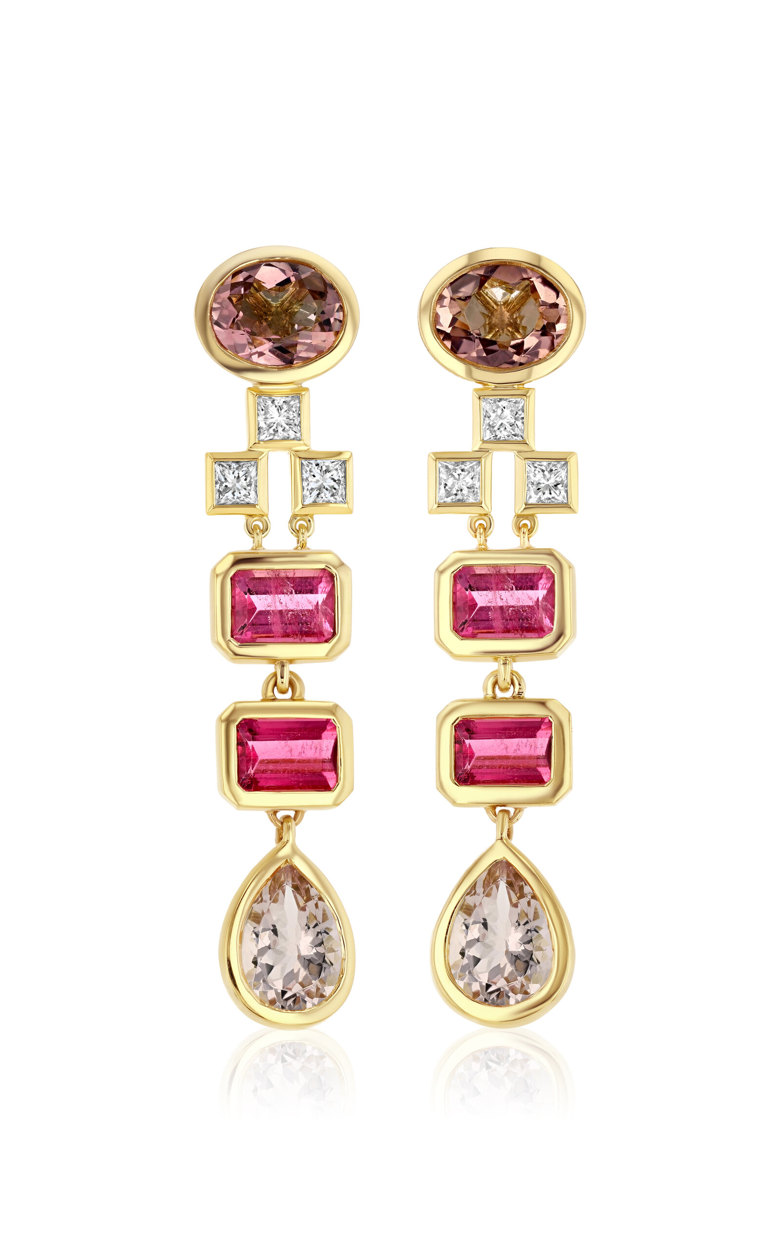 Future Fortune Gleam 14k Yellow Gold Tourmaline; Morganite; And Diamond Earrings In Multi
