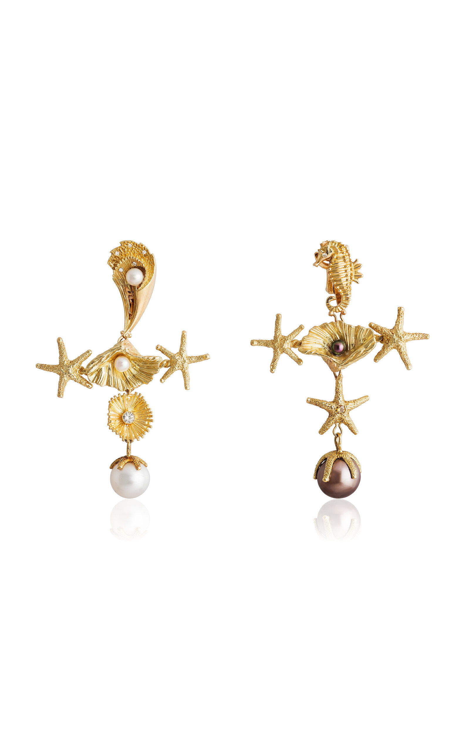 Renato Cipullo Pearl Croce Marina 18k Yellow Gold  Diamond And Pearl Earrings