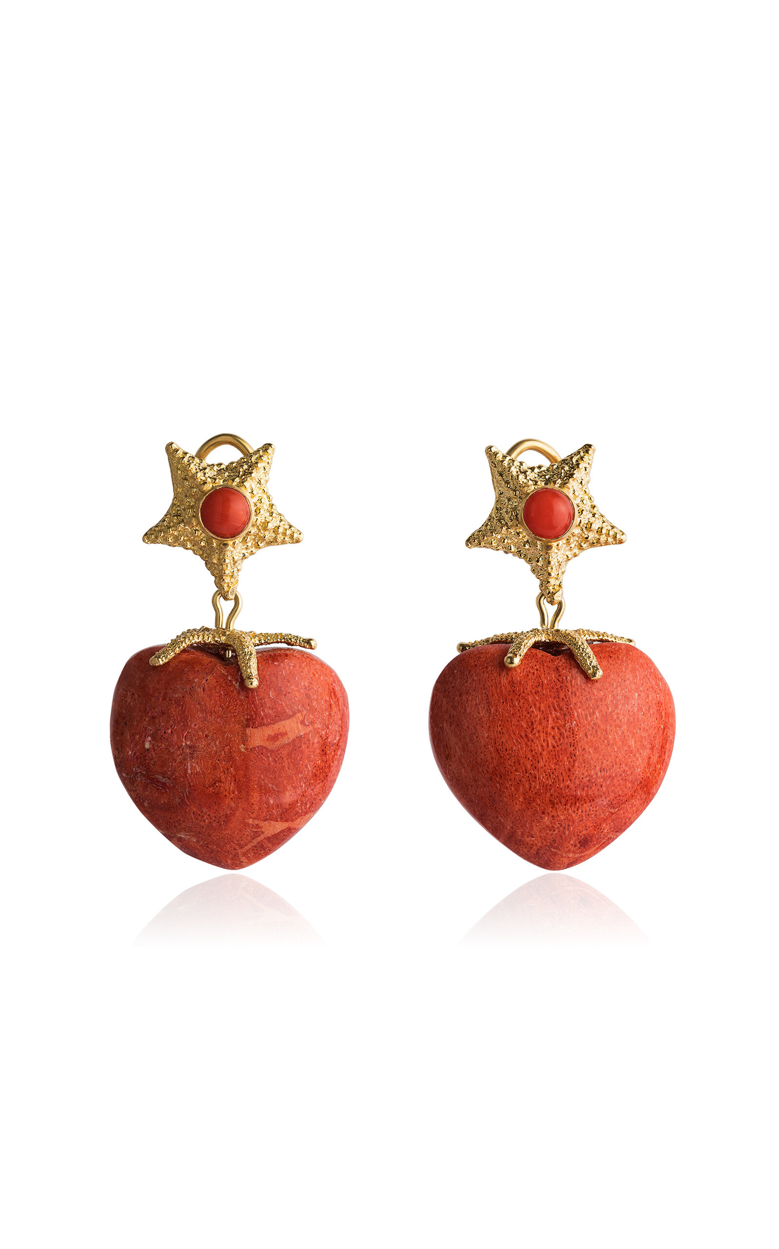 Renato Cipullo Coral Cuore 18k Yellow Gold  Coral Earrings