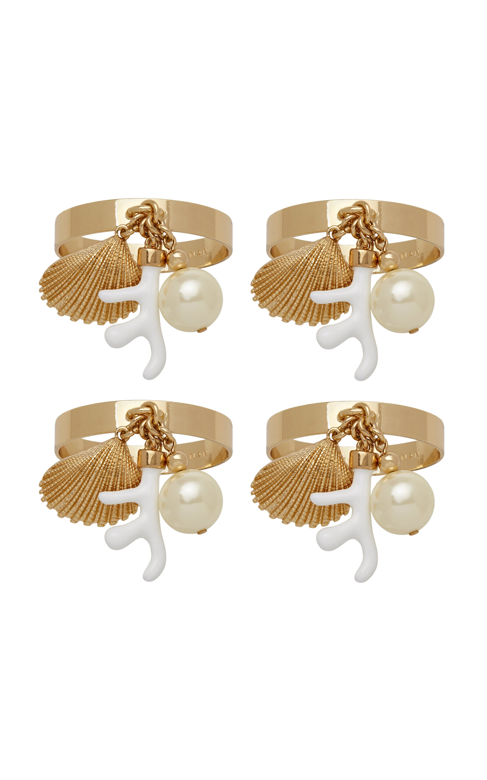 Joanna Buchanan Set-of-Four Coral And Shell Skinny Napkin Rings - Off-White