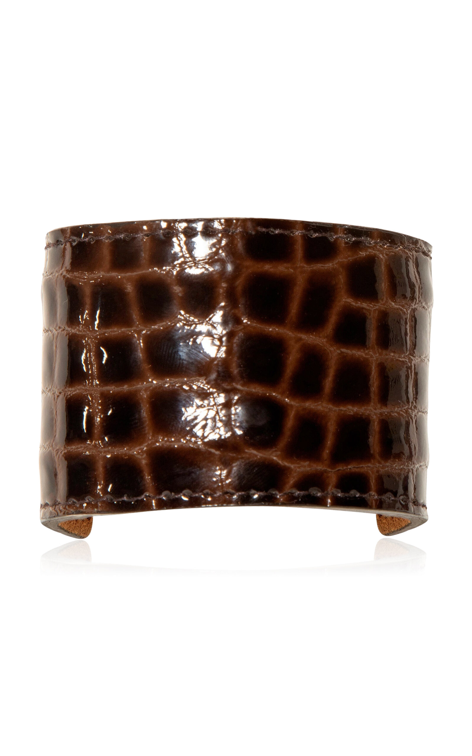 Jennifer Behr Croc Embossed Leather Ponytail Wrap In Brown