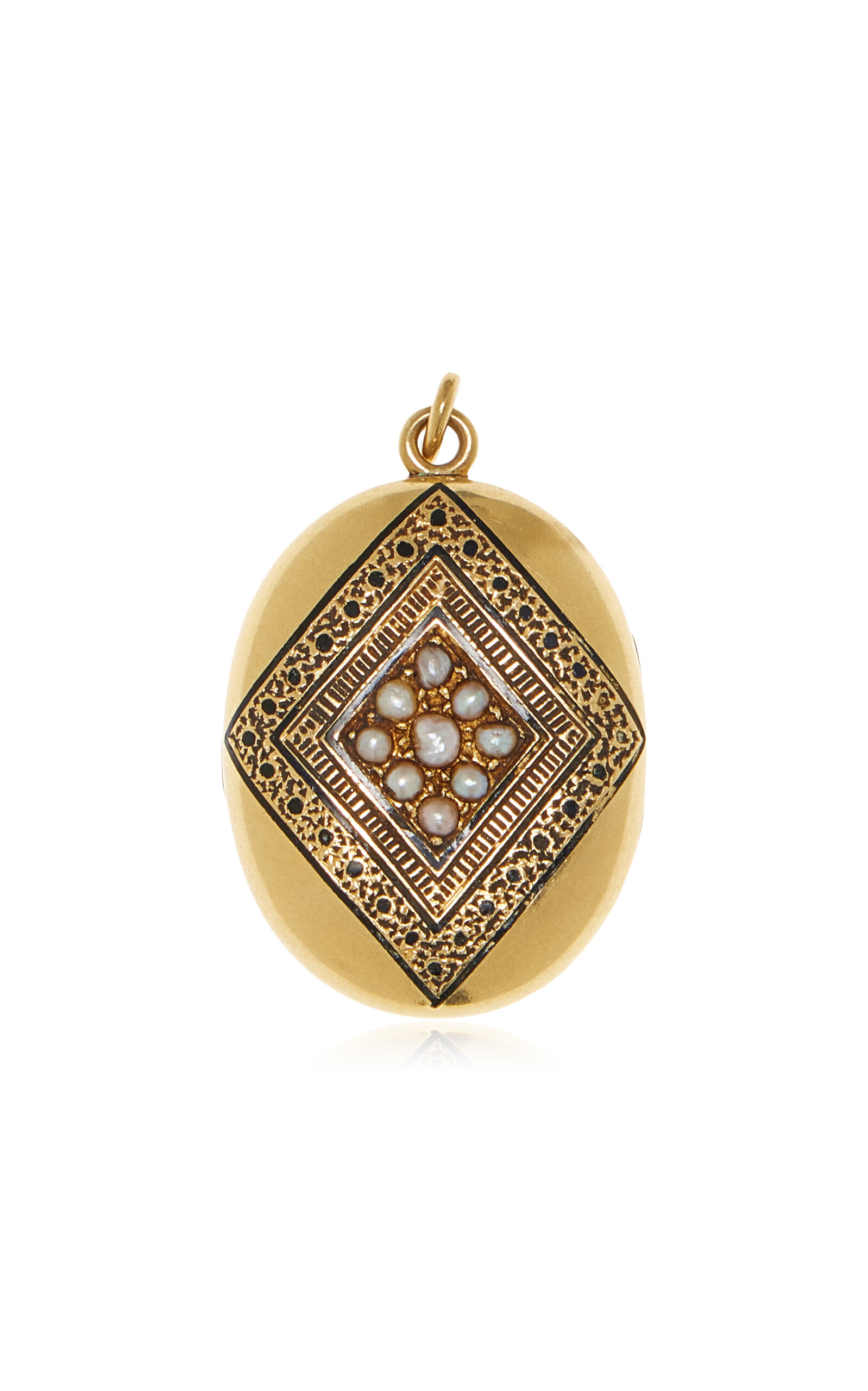 Blu Dog World Victorian Era 18k Yellow Gold And Seed Pearl Locket Pendant In Gold