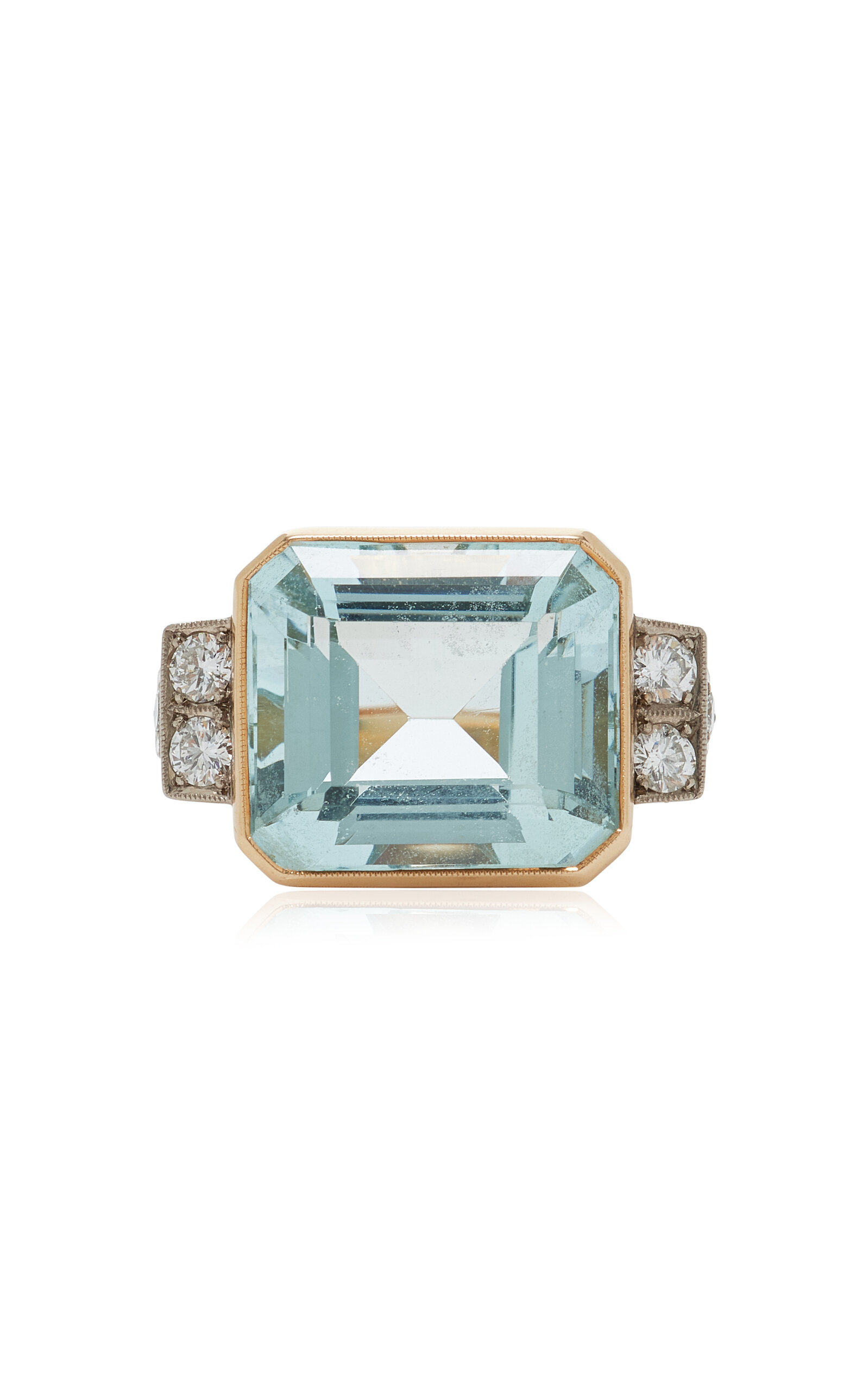Blu Dog World Art Deco 14k Yellow Gold Aquamarine and Diamond Ring - Gold - Only At Moda Operandi