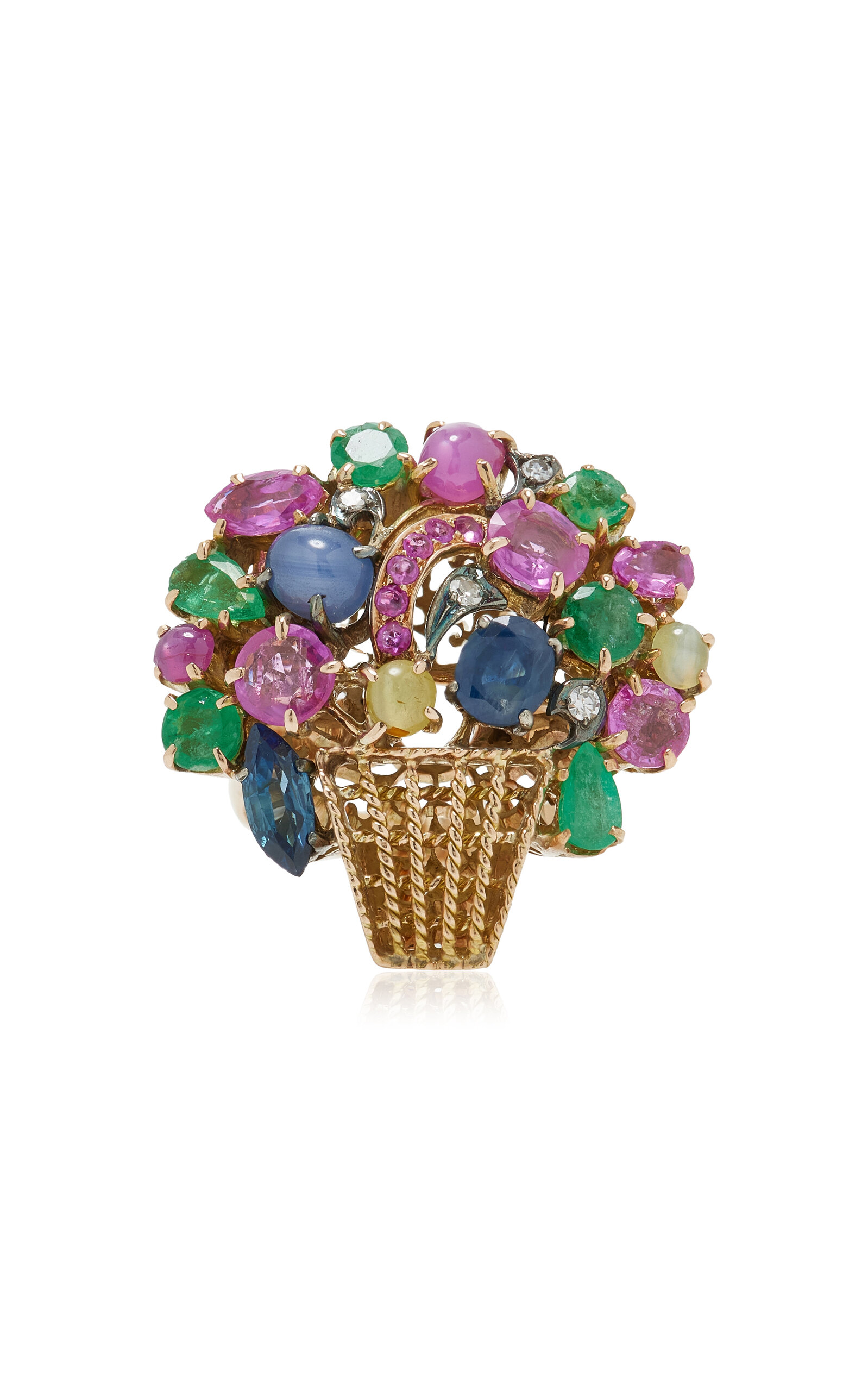 Blu Dog World Retro 14k Rose Gold Flower Basket Ring In Gold