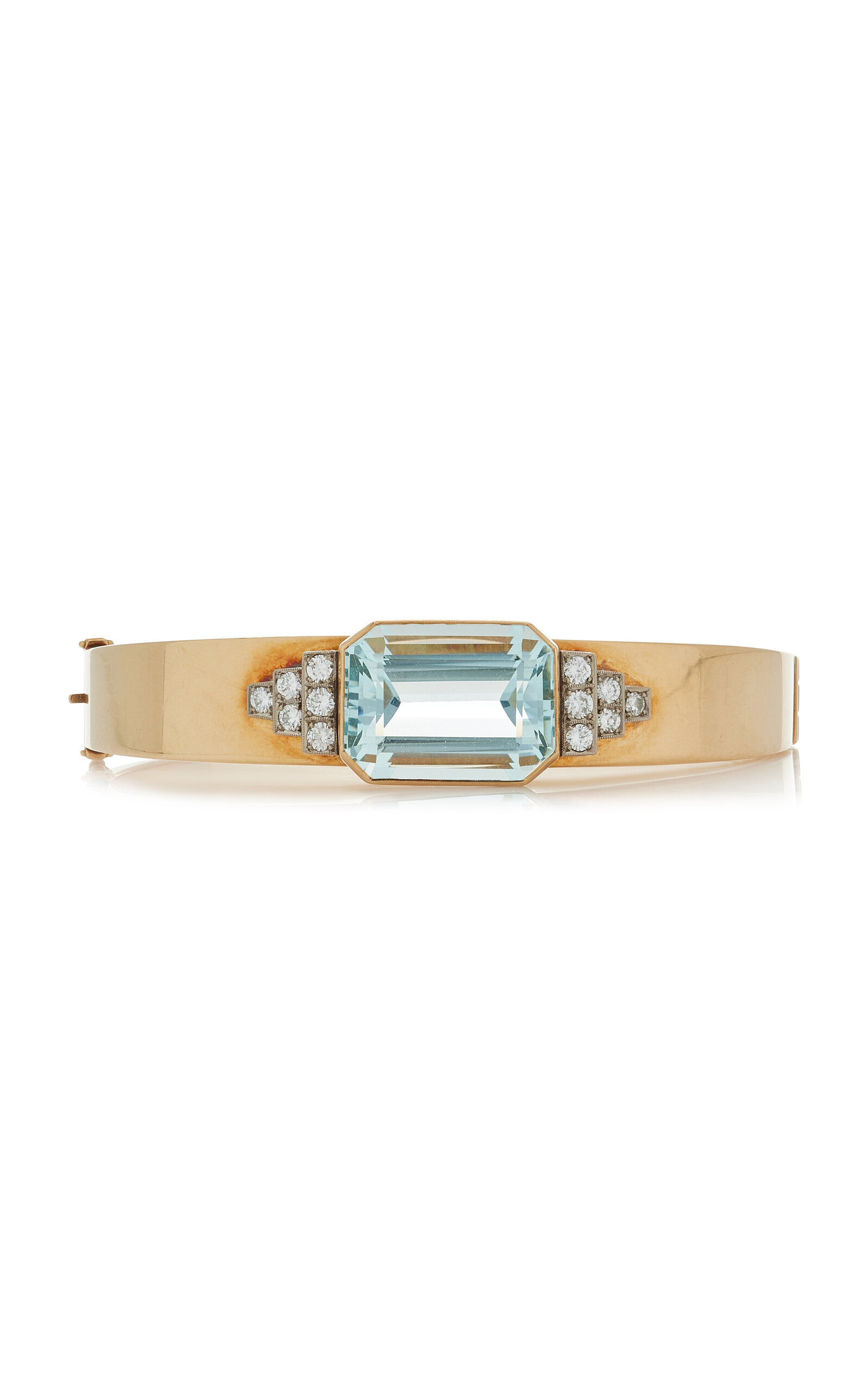 Blu Dog World Art Deco 14k Yellow Gold Emerald Cut Aquamarine Bracelet - Gold - OS - Only At Moda Operandi