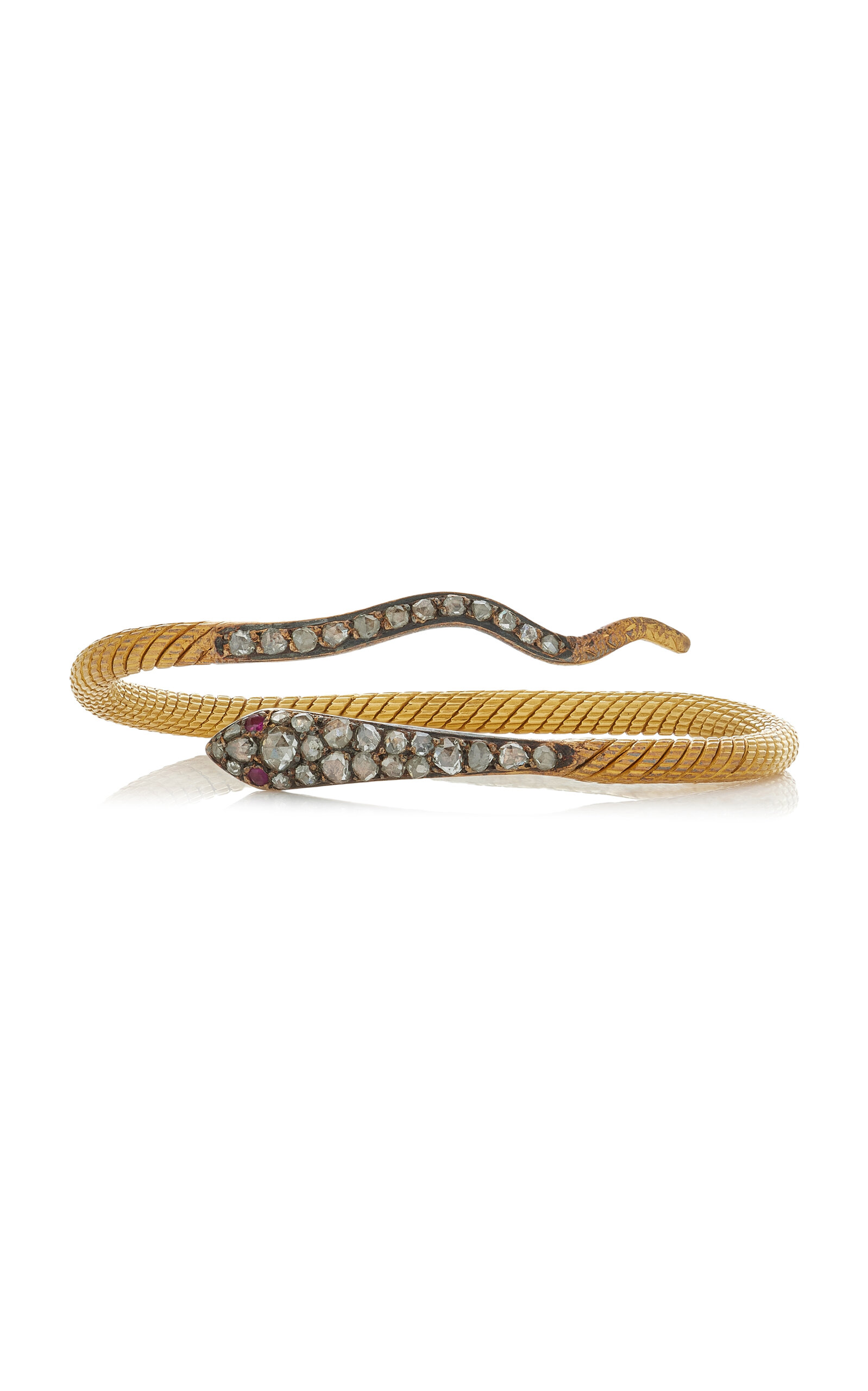 Blu Dog World Georgian Era 18k Yellow Gold; Ruby And Diamond Snake Bracelet In Gold